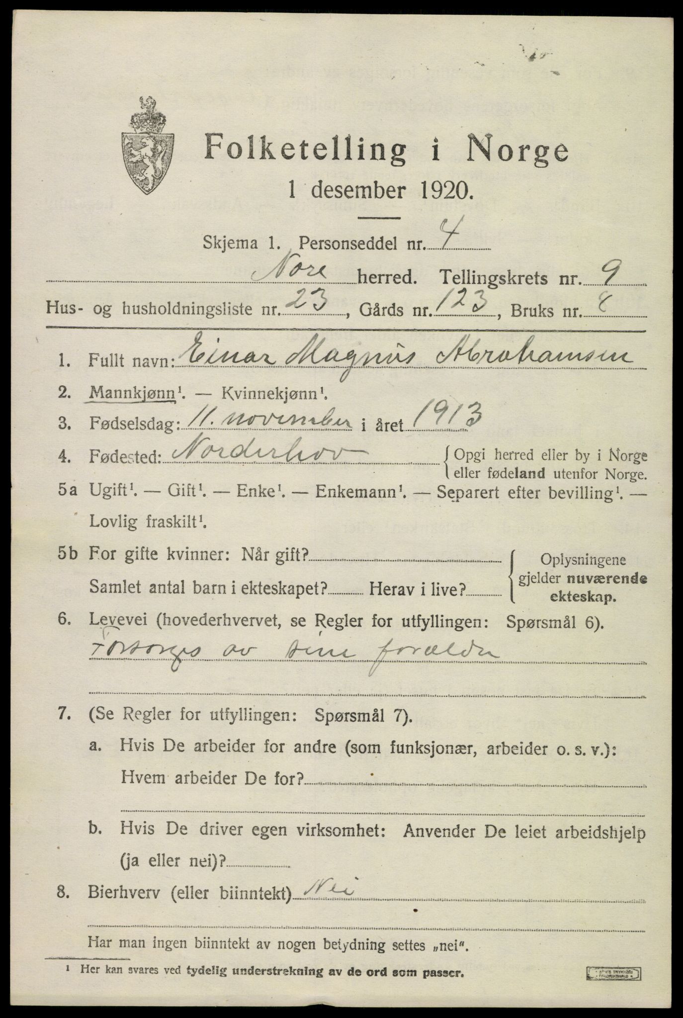 SAKO, 1920 census for Nore, 1920, p. 5032