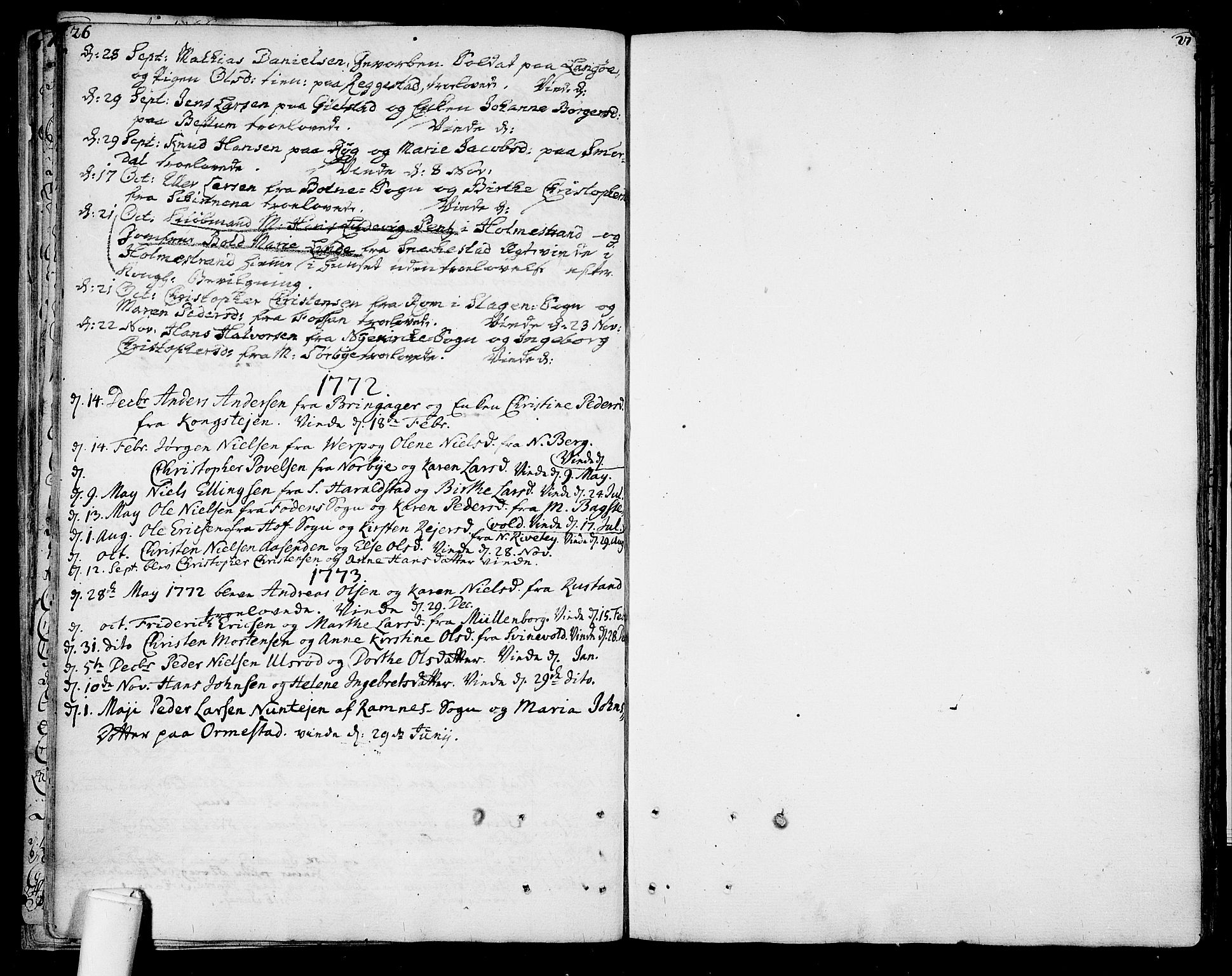 Våle kirkebøker, AV/SAKO-A-334/F/Fa/L0003: Parish register (official) no. I 3, 1732-1773, p. 26-27