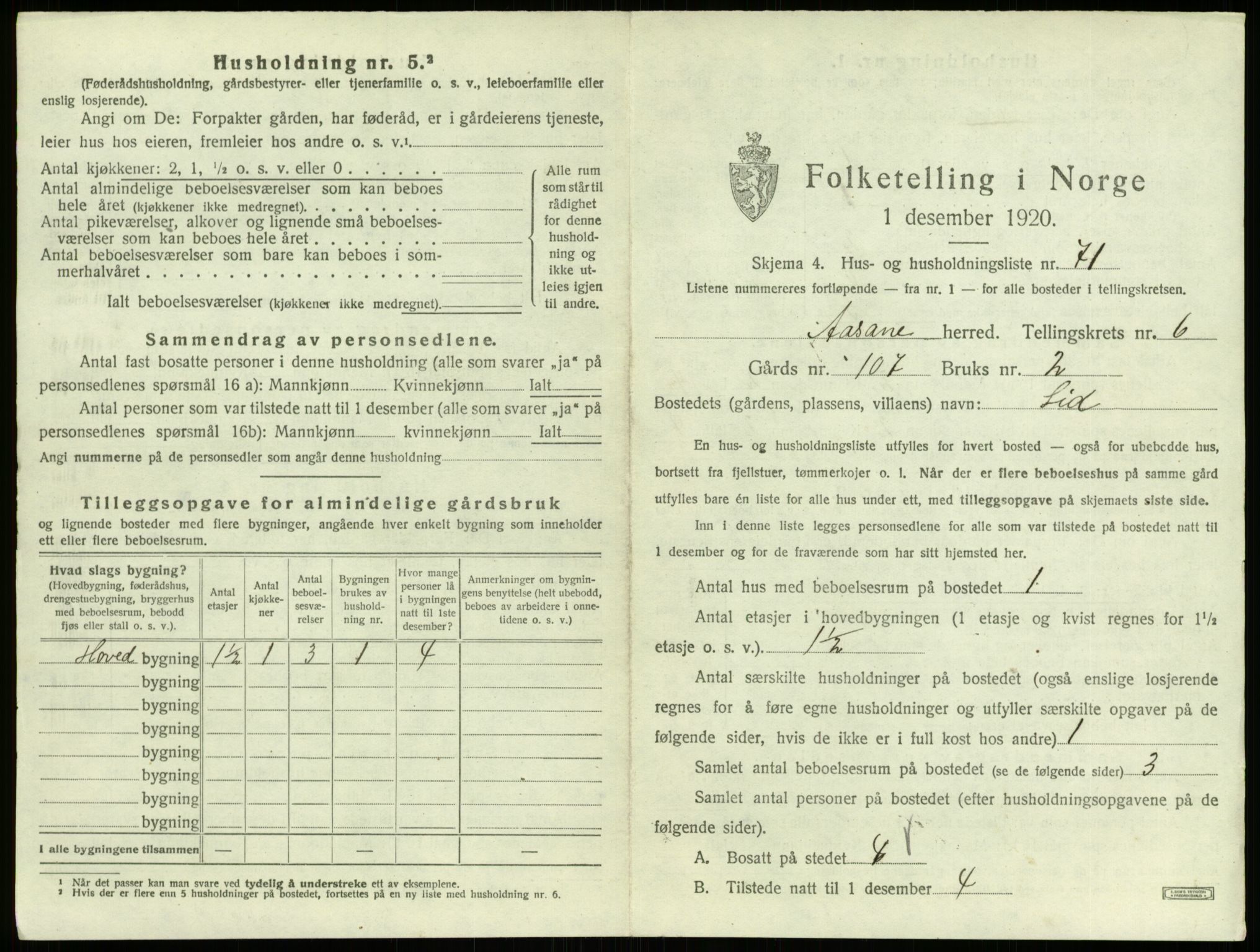 SAB, 1920 census for Åsane, 1920, p. 652