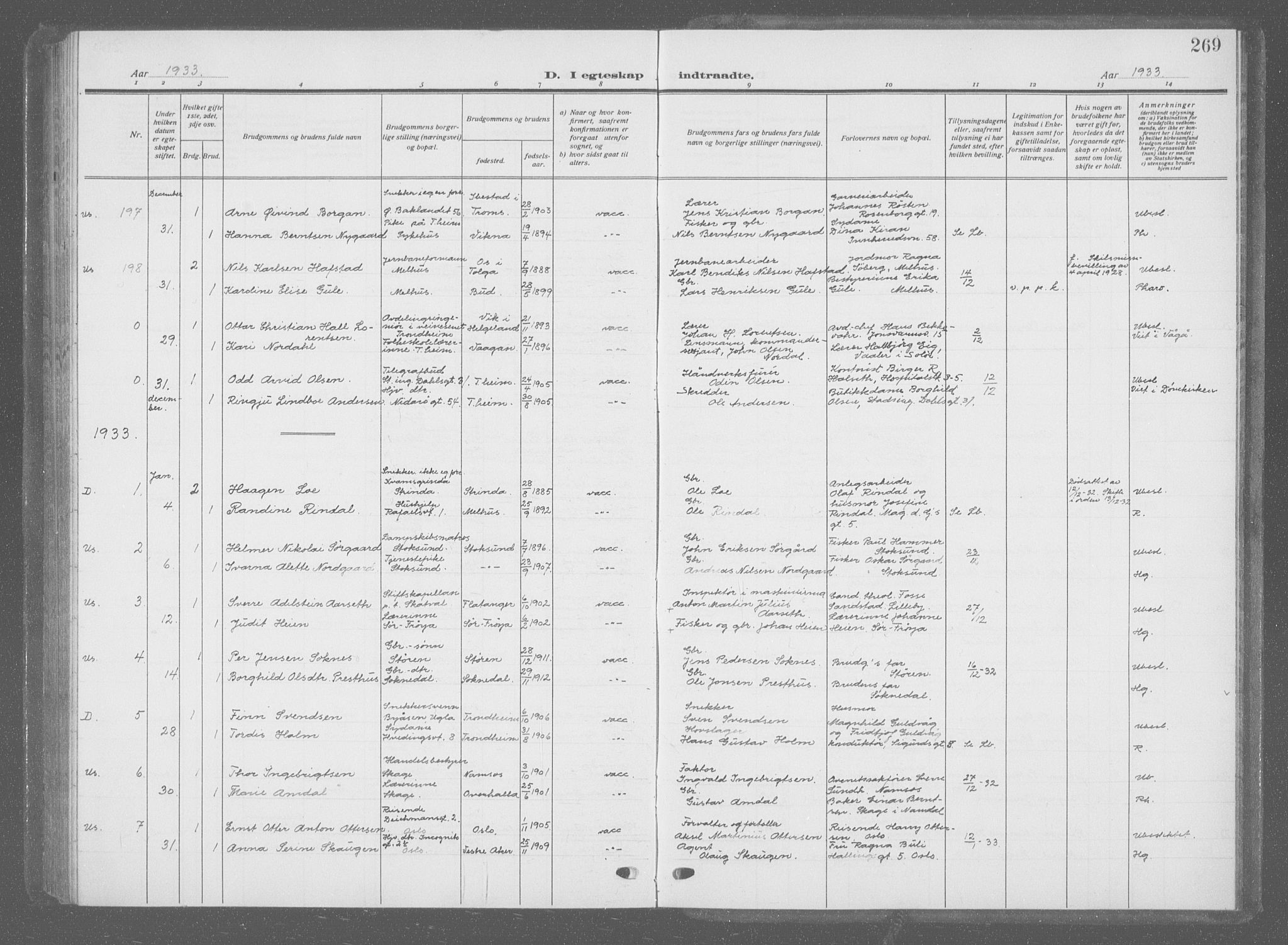 Ministerialprotokoller, klokkerbøker og fødselsregistre - Sør-Trøndelag, AV/SAT-A-1456/601/L0098: Parish register (copy) no. 601C16, 1921-1934, p. 269