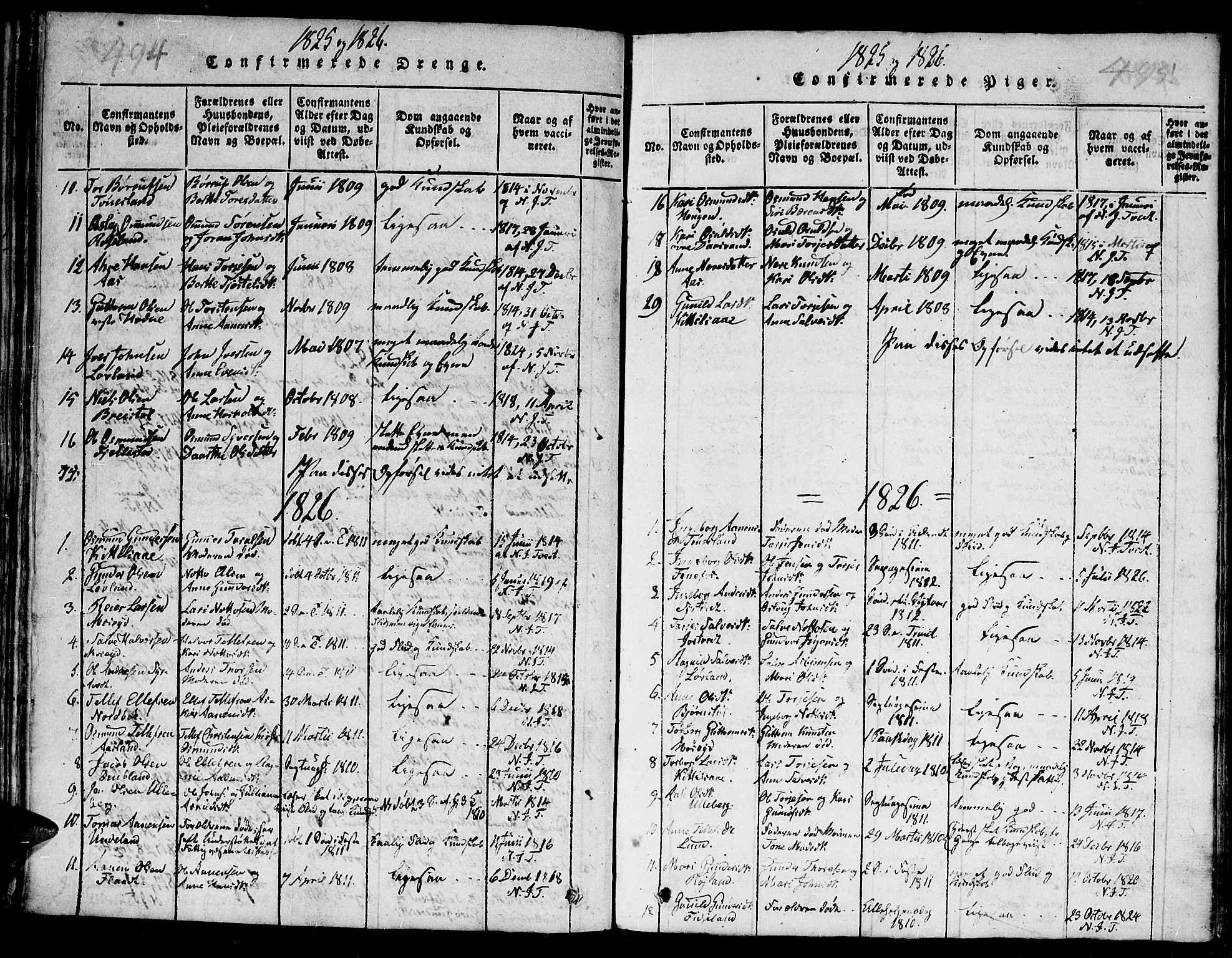 Evje sokneprestkontor, SAK/1111-0008/F/Fb/Fba/L0001: Parish register (copy) no. B 1, 1816-1842, p. 494-495