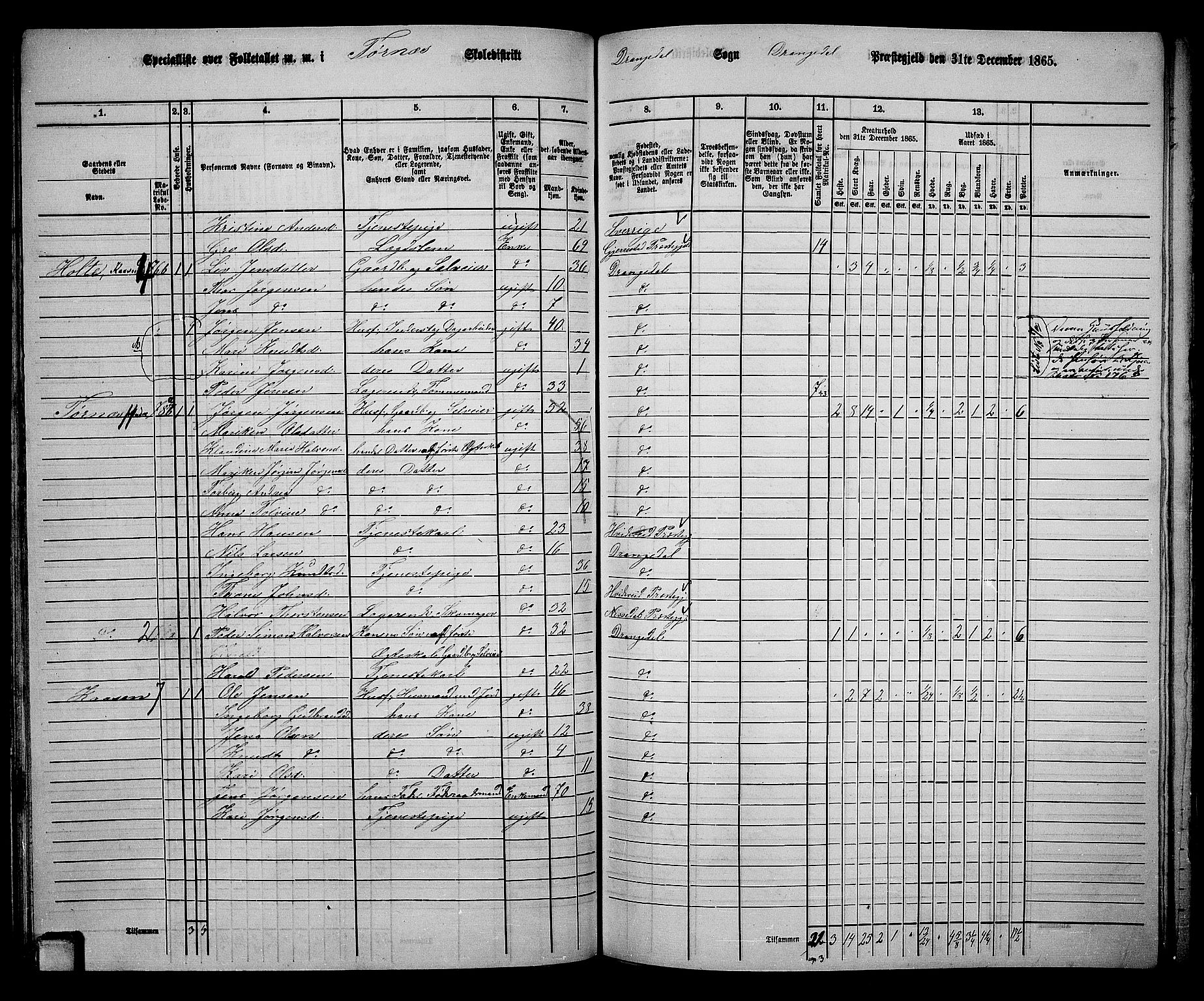 RA, 1865 census for Drangedal, 1865, p. 68