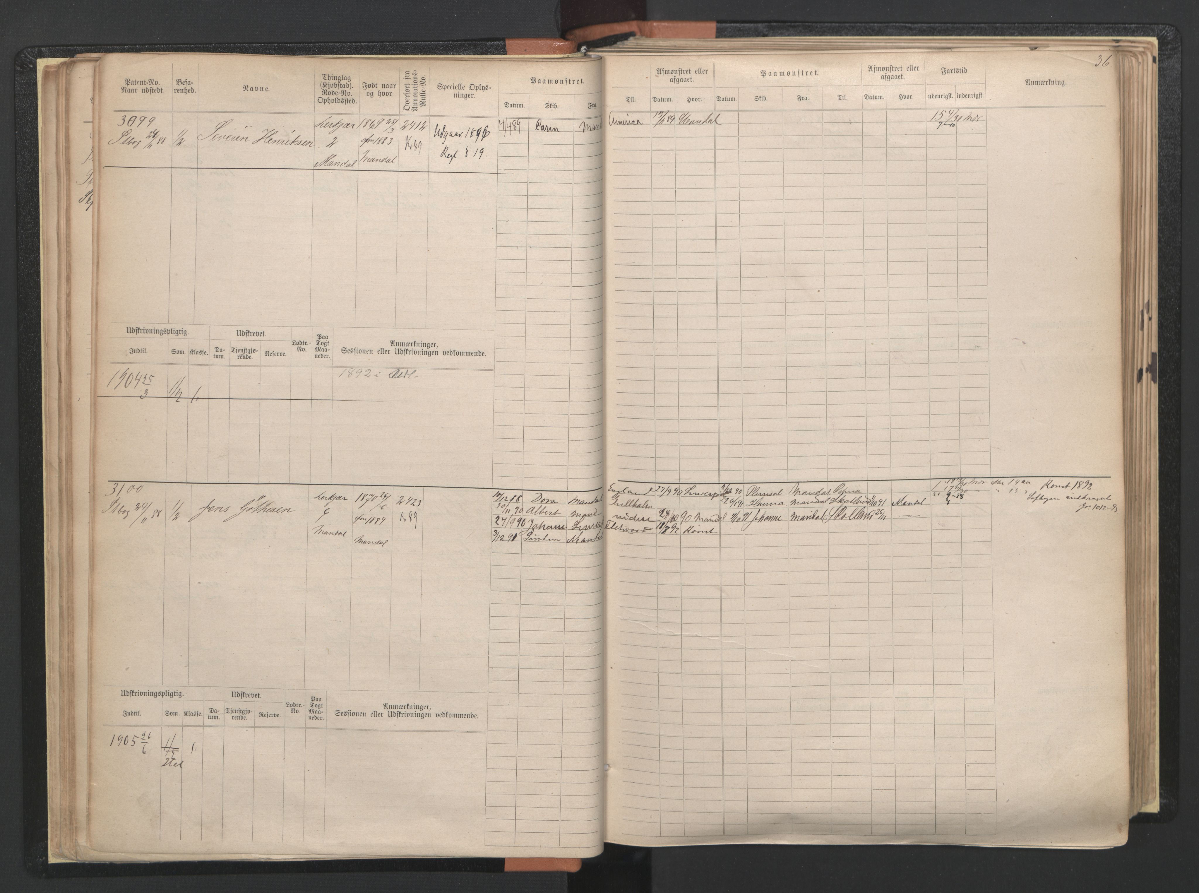 Mandal mønstringskrets, SAK/2031-0016/F/Fb/L0005: Hovedrulle nr 3033-3794, L-10, 1888-1940, p. 37