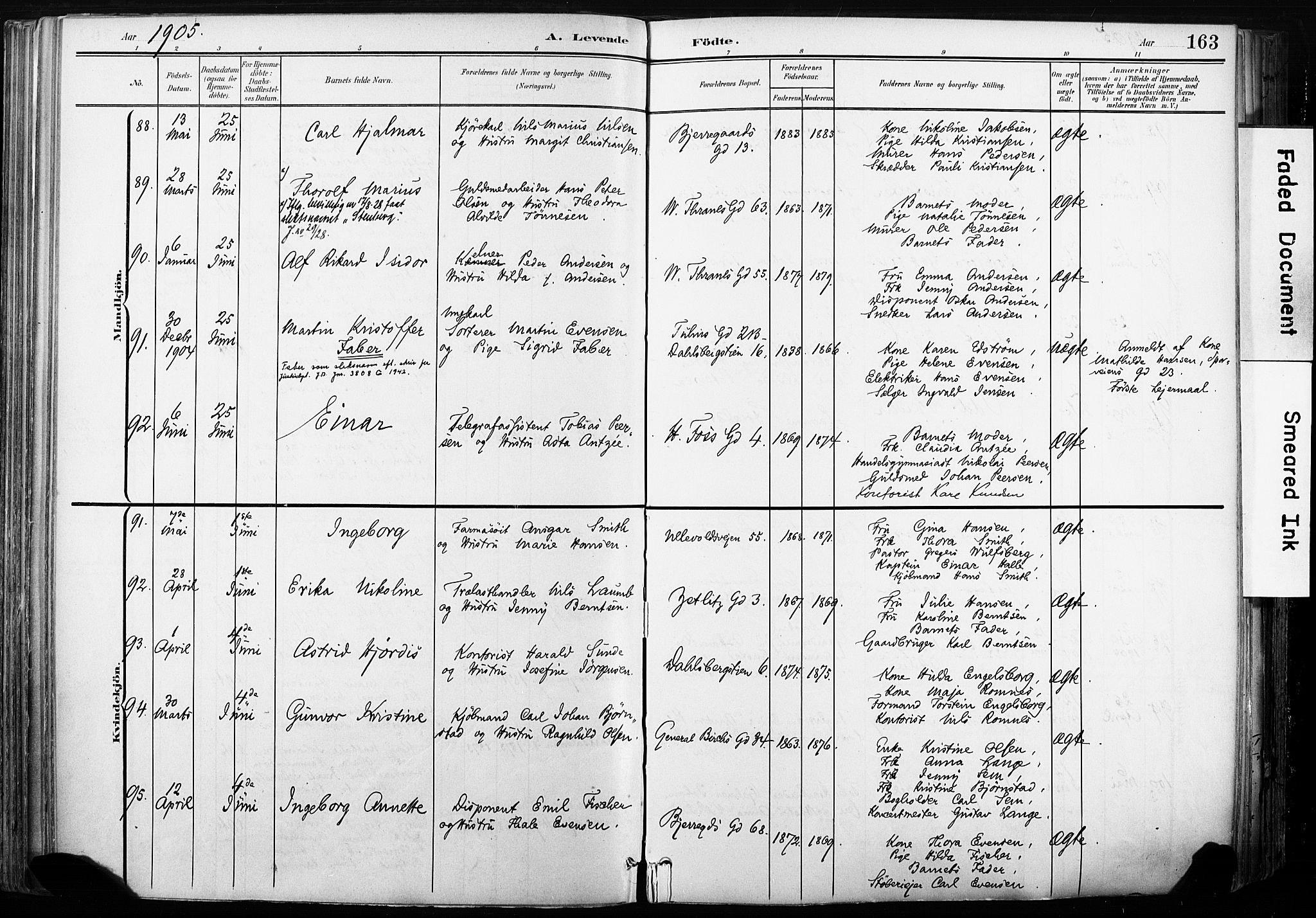 Gamle Aker prestekontor Kirkebøker, SAO/A-10617a/F/L0013: Parish register (official) no. 13, 1901-1908, p. 163
