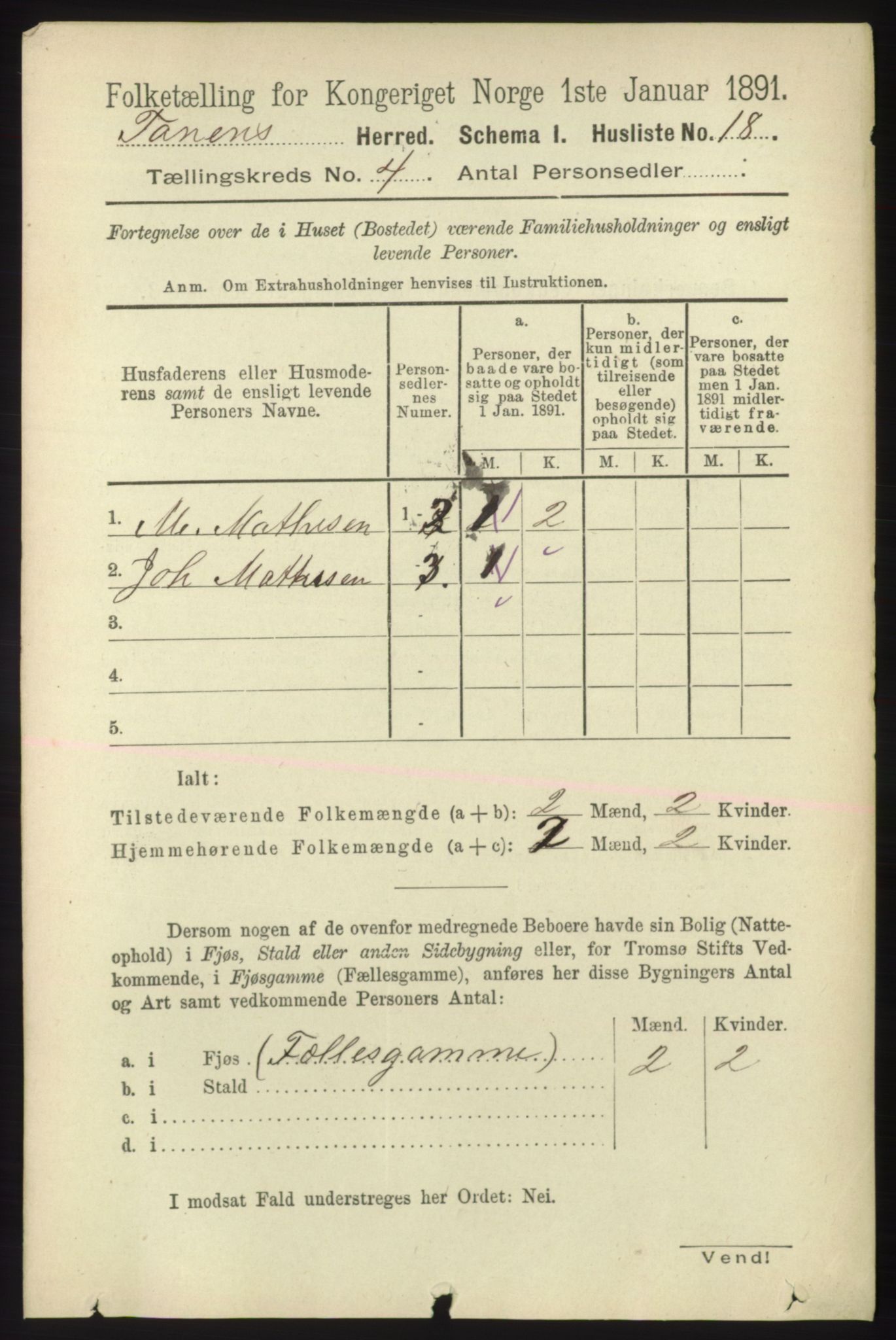 RA, 1891 census for 2025 Tana, 1891, p. 1733