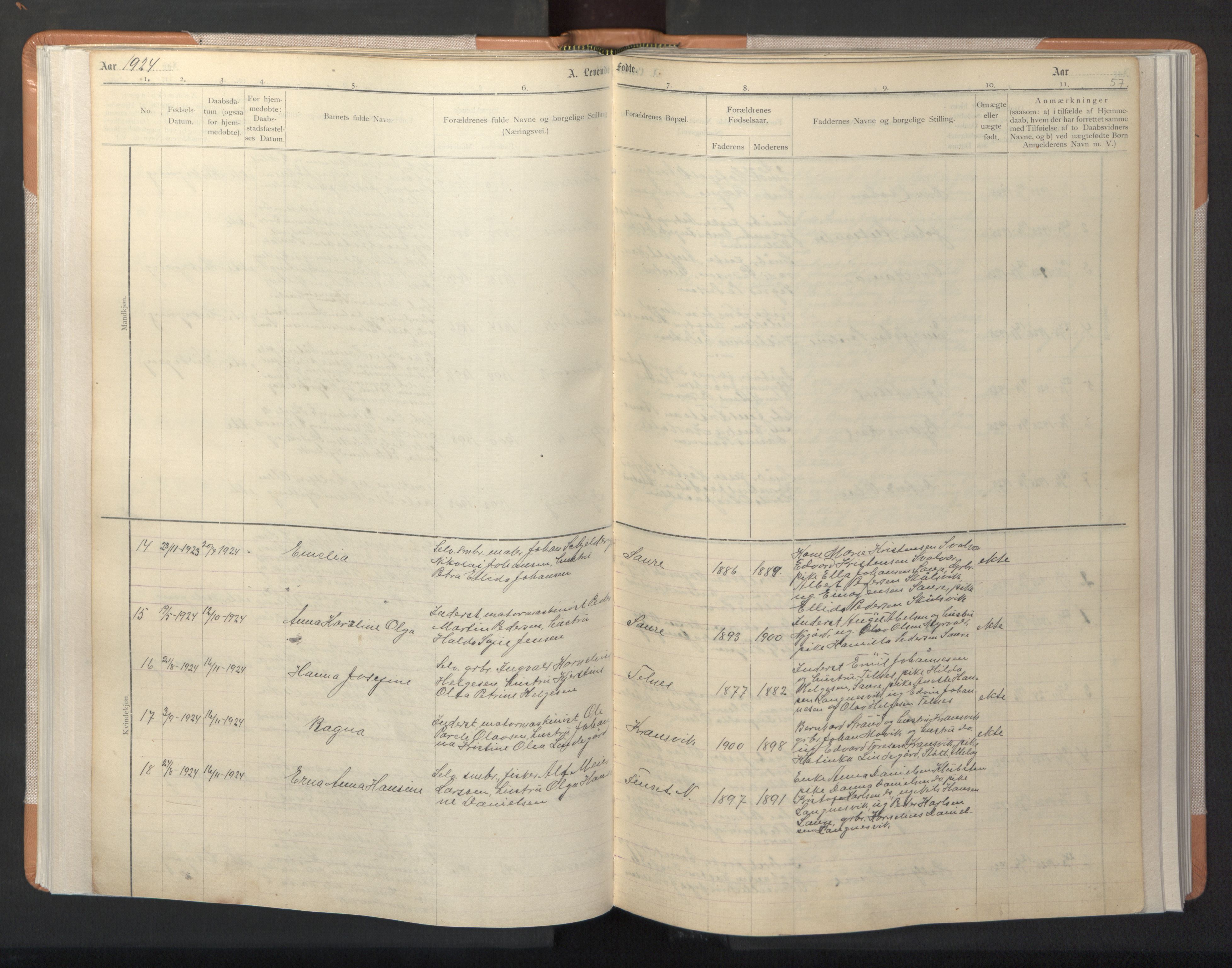 Ministerialprotokoller, klokkerbøker og fødselsregistre - Nordland, AV/SAT-A-1459/806/L0117: Parish register (copy) no. 806C01, 1905-1957, p. 57
