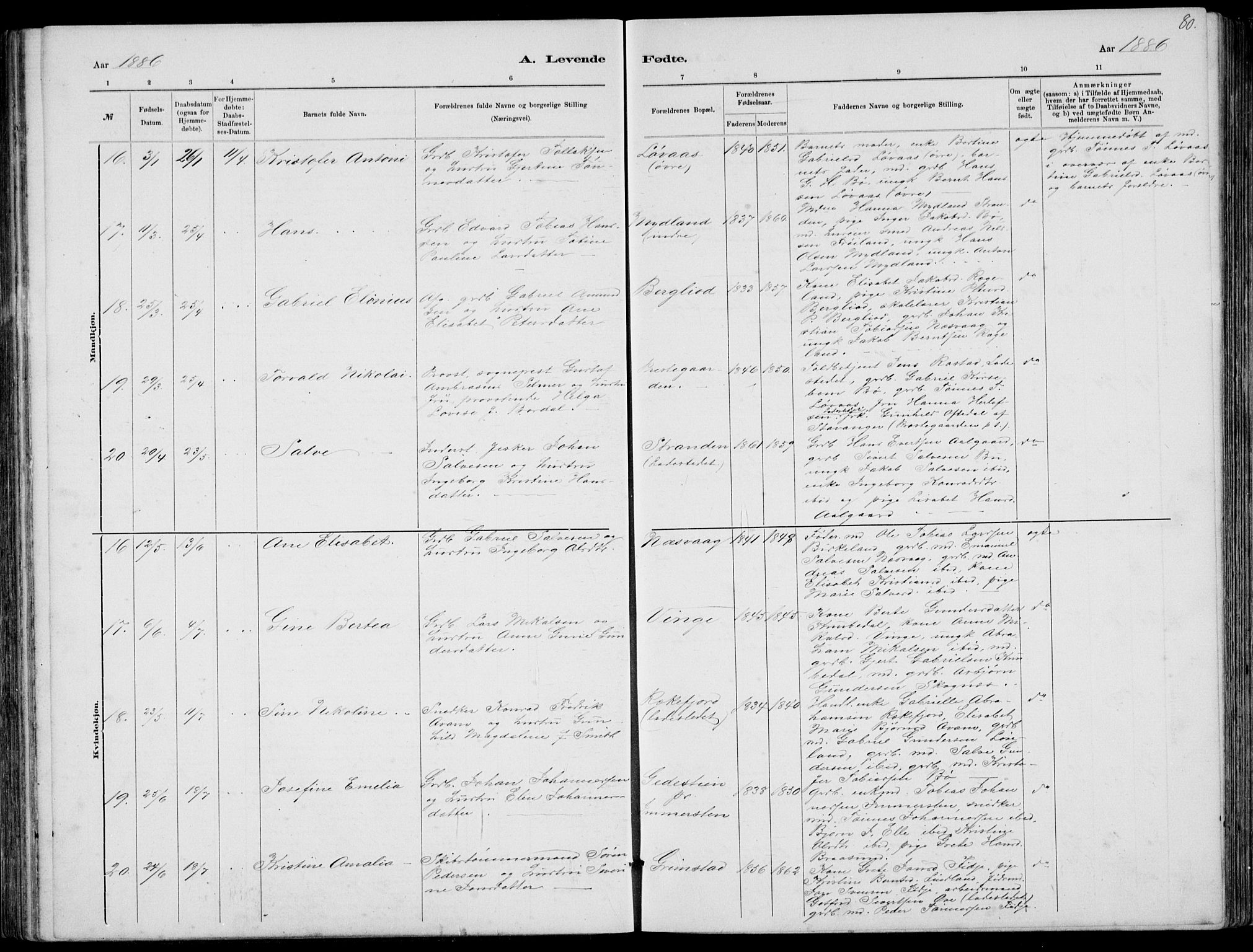 Sokndal sokneprestkontor, AV/SAST-A-101808: Parish register (copy) no. B 4, 1880-1891, p. 80