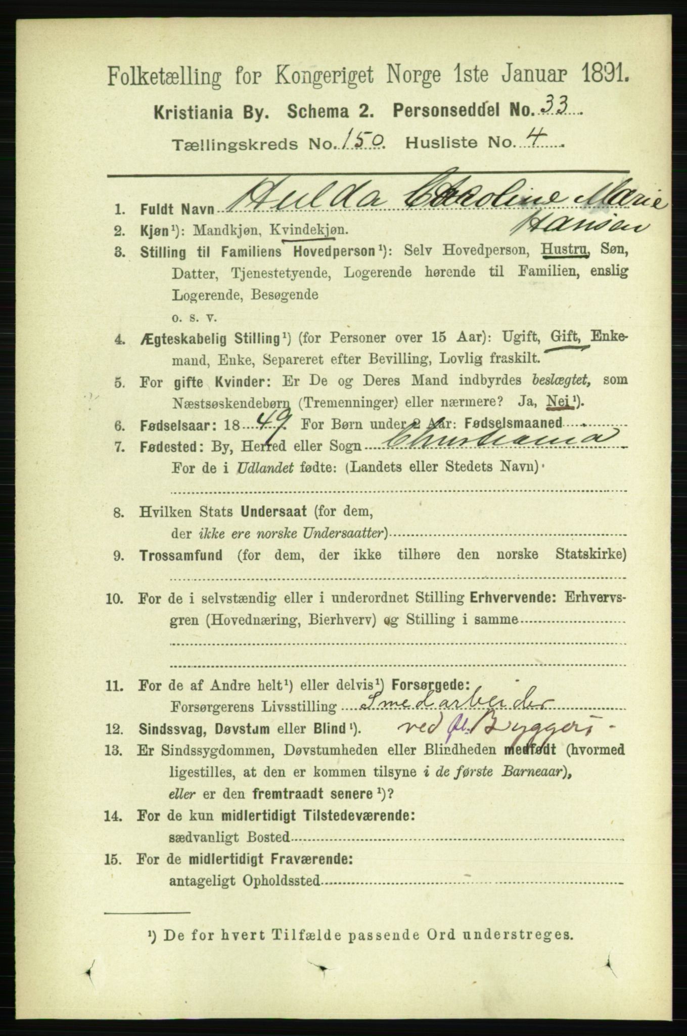 RA, 1891 census for 0301 Kristiania, 1891, p. 83908