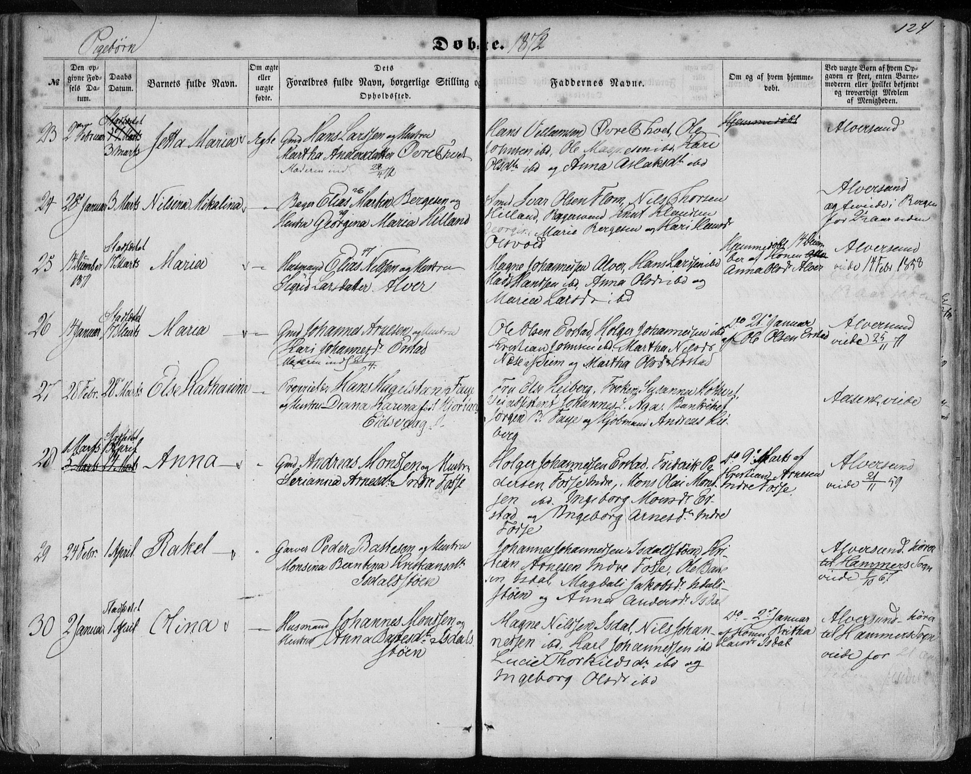 Hamre sokneprestembete, AV/SAB-A-75501/H/Ha/Haa/Haaa/L0014: Parish register (official) no. A 14, 1858-1872, p. 124