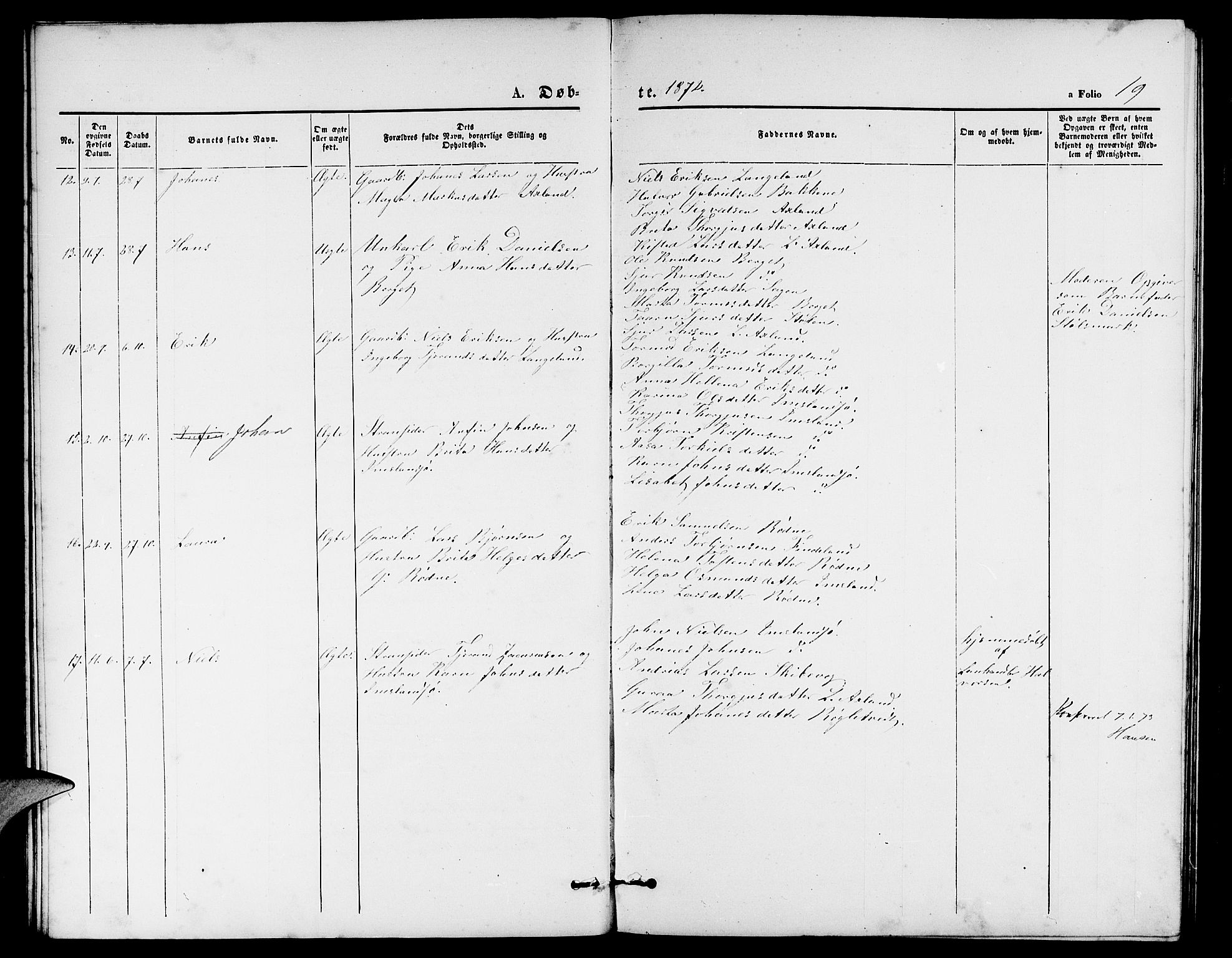 Vikedal sokneprestkontor, AV/SAST-A-101840/01/V: Parish register (copy) no. B 4, 1868-1890, p. 19