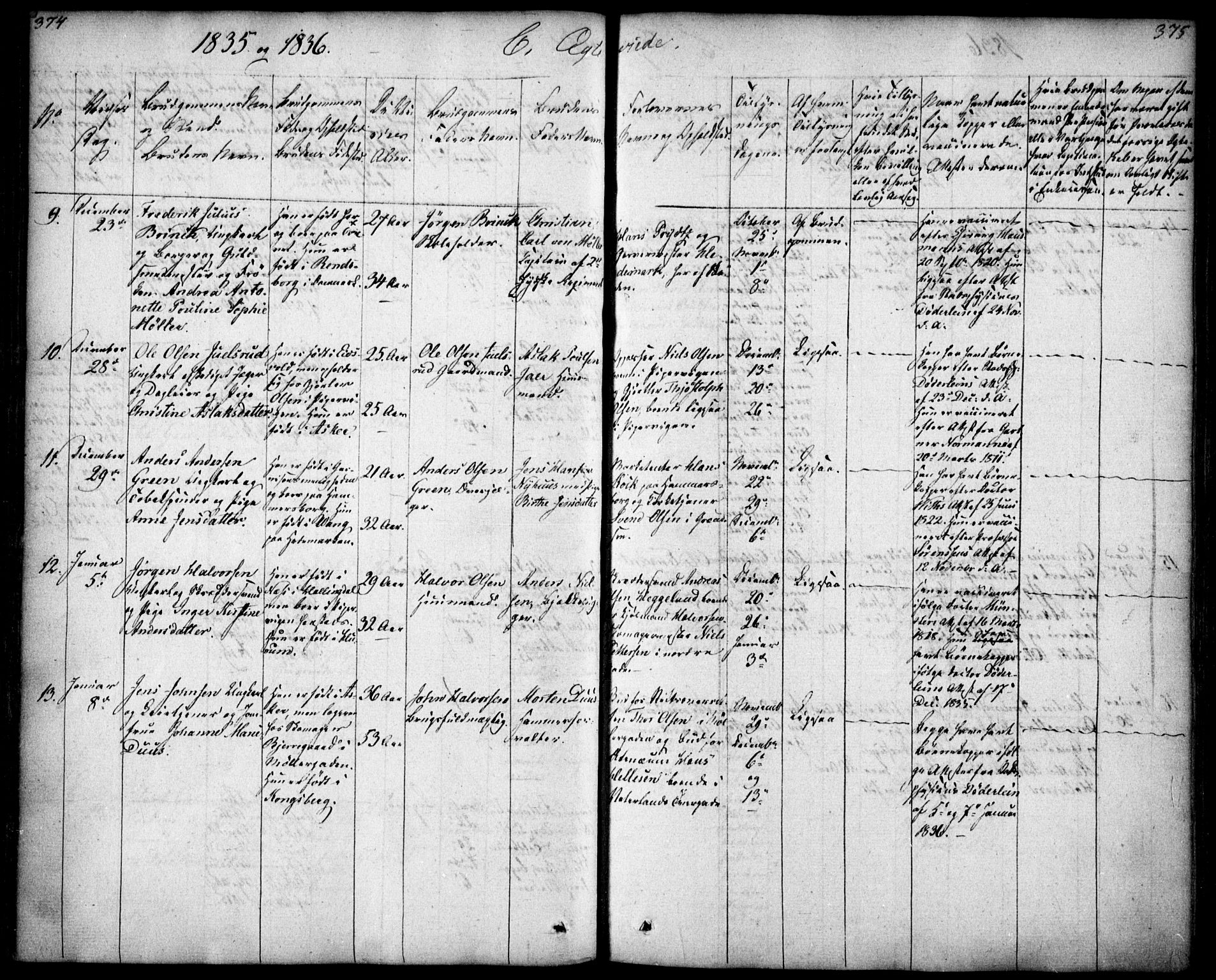 Oslo domkirke Kirkebøker, SAO/A-10752/F/Fa/L0019: Parish register (official) no. 19, 1828-1847, p. 374-375