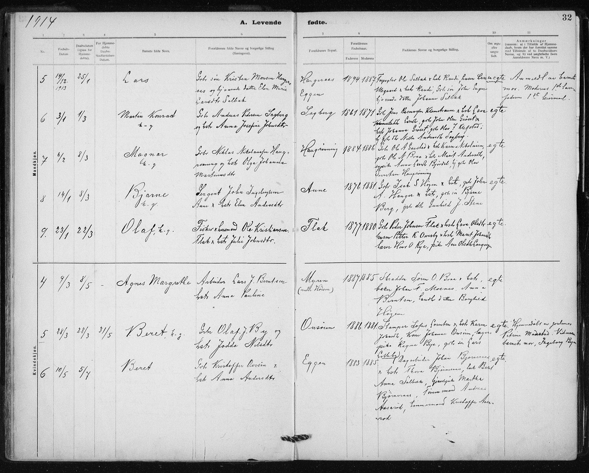 Ministerialprotokoller, klokkerbøker og fødselsregistre - Sør-Trøndelag, SAT/A-1456/612/L0381: Parish register (official) no. 612A13, 1907-1923, p. 32