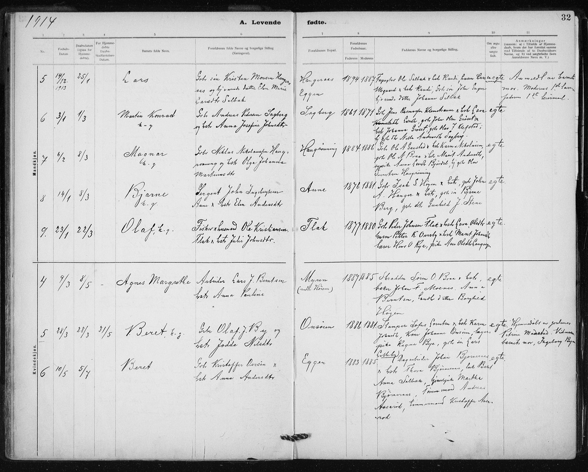 Ministerialprotokoller, klokkerbøker og fødselsregistre - Sør-Trøndelag, AV/SAT-A-1456/612/L0381: Parish register (official) no. 612A13, 1907-1923, p. 32