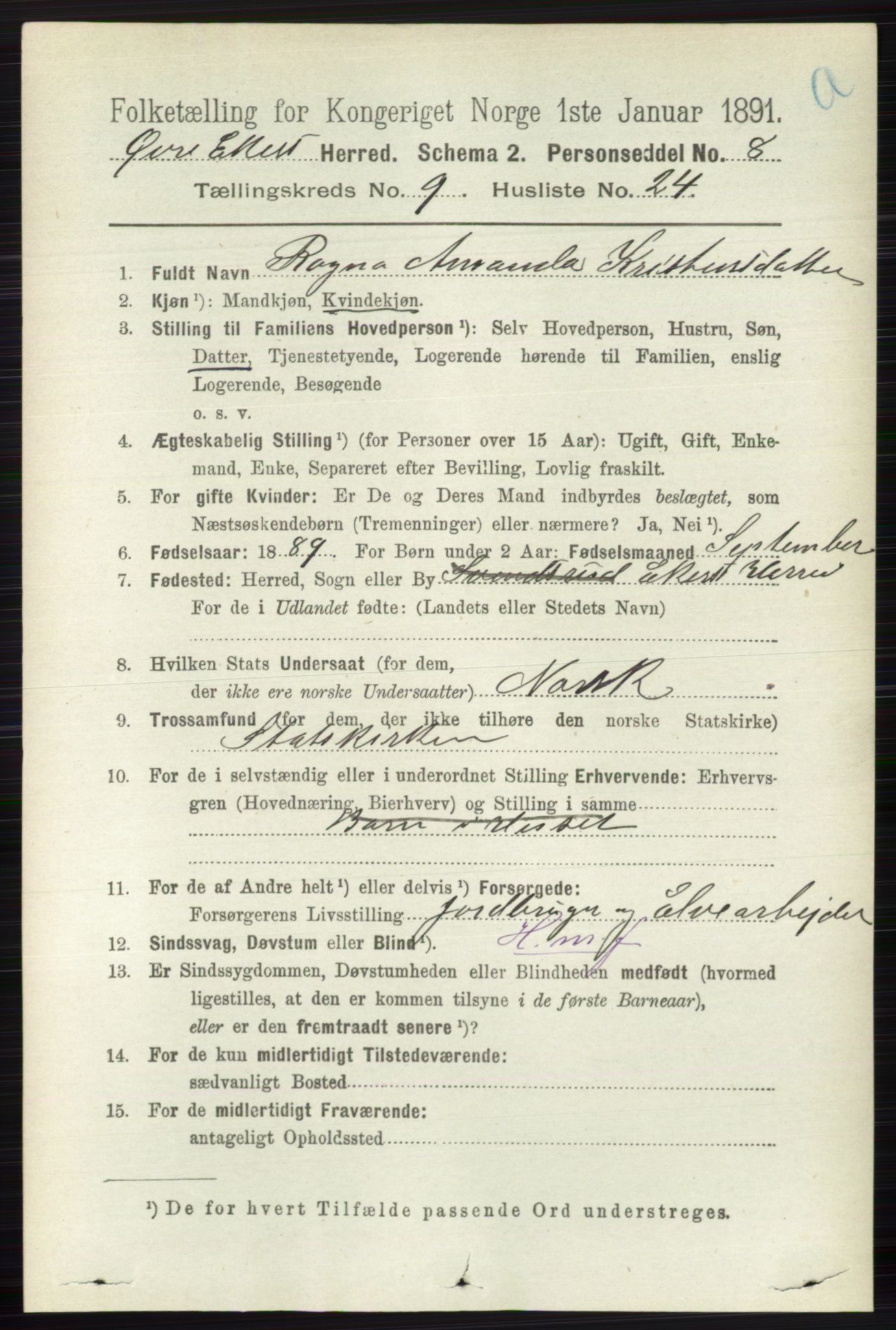 RA, 1891 census for 0624 Øvre Eiker, 1891, p. 3780