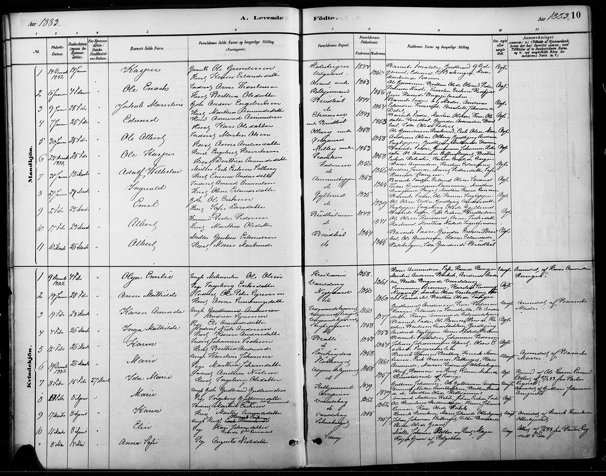 Vinger prestekontor, AV/SAH-PREST-024/H/Ha/Haa/L0015: Parish register (official) no. 15, 1881-1900, p. 10