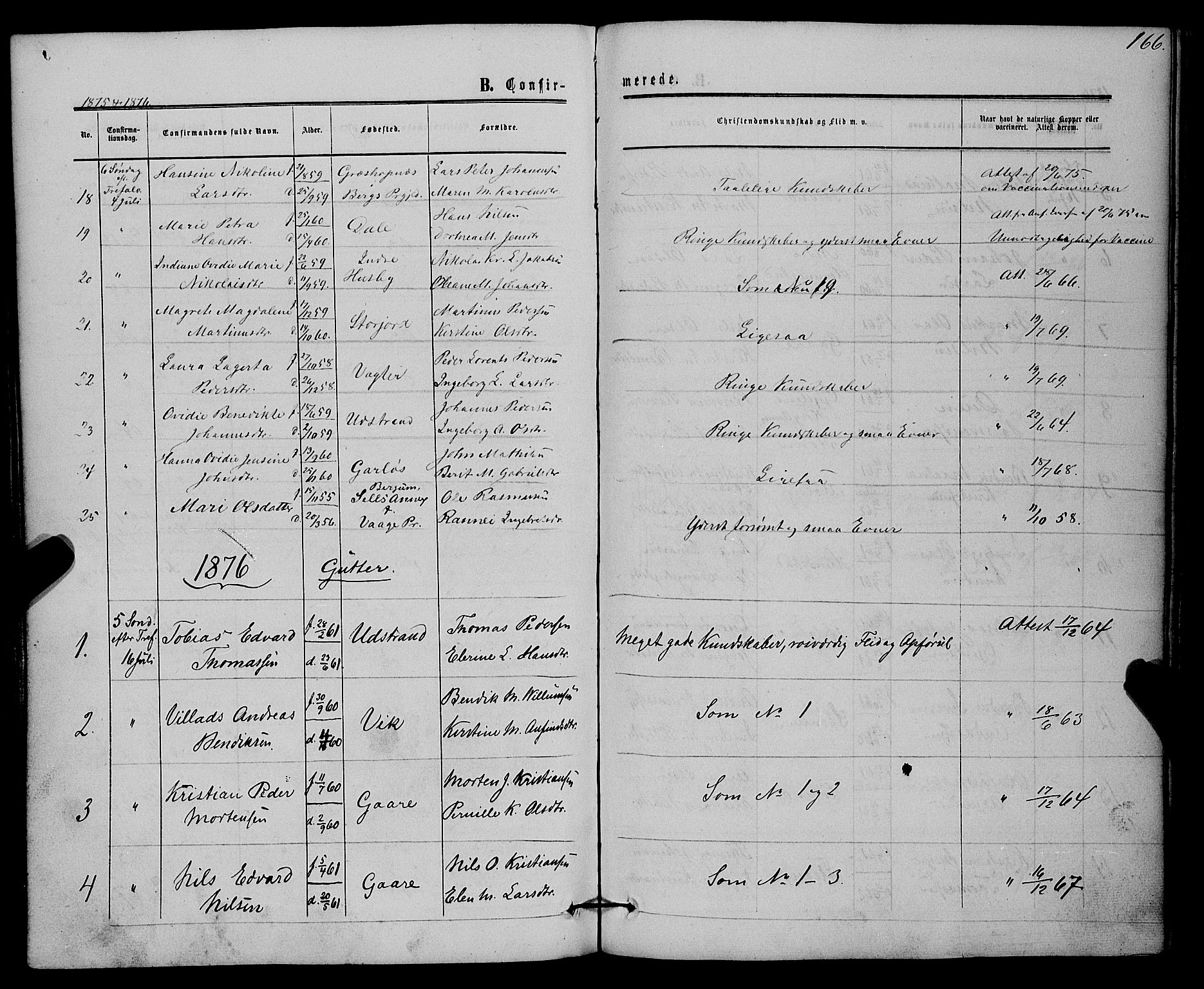 Kvæfjord sokneprestkontor, SATØ/S-1323/G/Ga/Gaa/L0004kirke: Parish register (official) no. 4, 1857-1877, p. 166