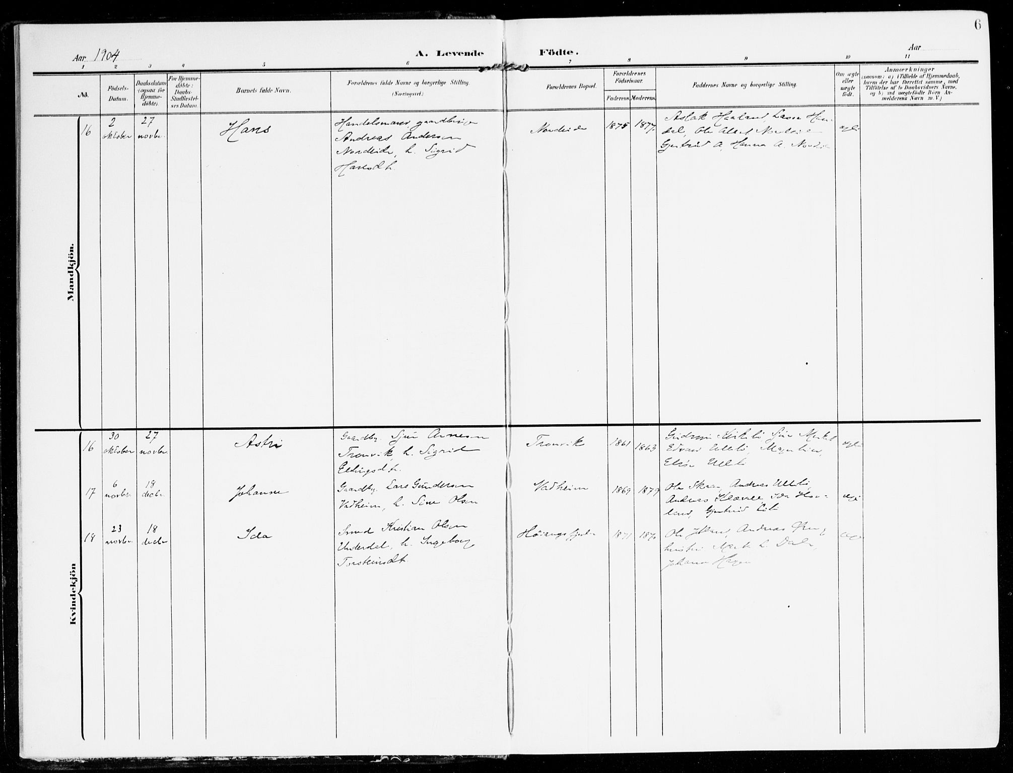 Lavik sokneprestembete, AV/SAB-A-80901: Parish register (official) no. C 2, 1904-1921, p. 6