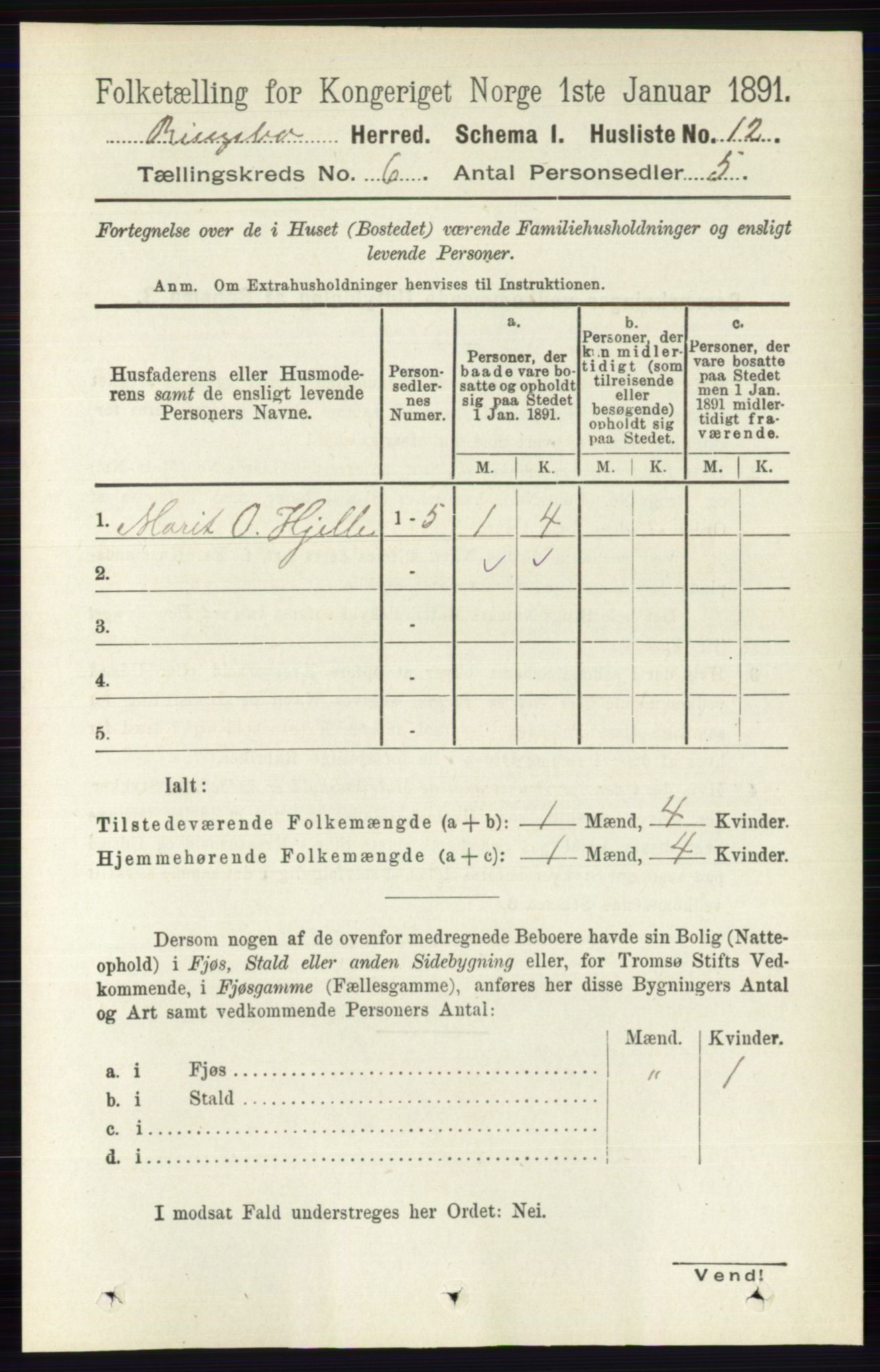 RA, 1891 census for 0520 Ringebu, 1891, p. 2375