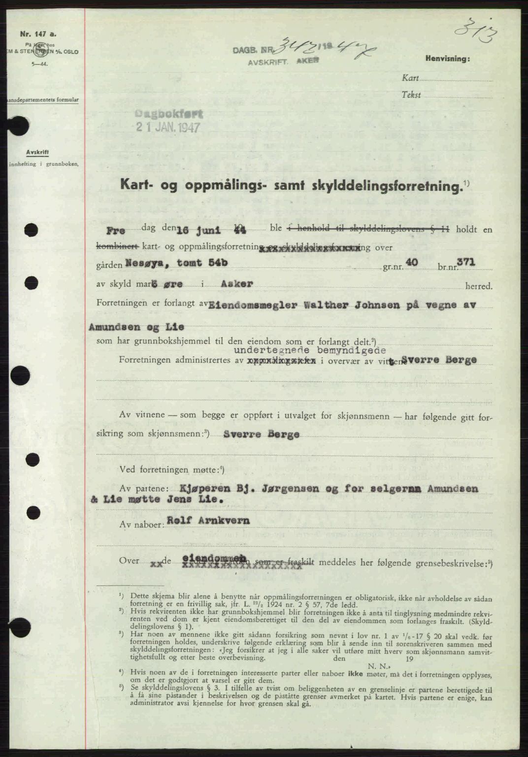 Aker herredsskriveri, AV/SAO-A-10896/G/Gb/Gbb/Gbbb/L0036: Mortgage book no. A82, 1946-1947, Diary no: : 343/1947