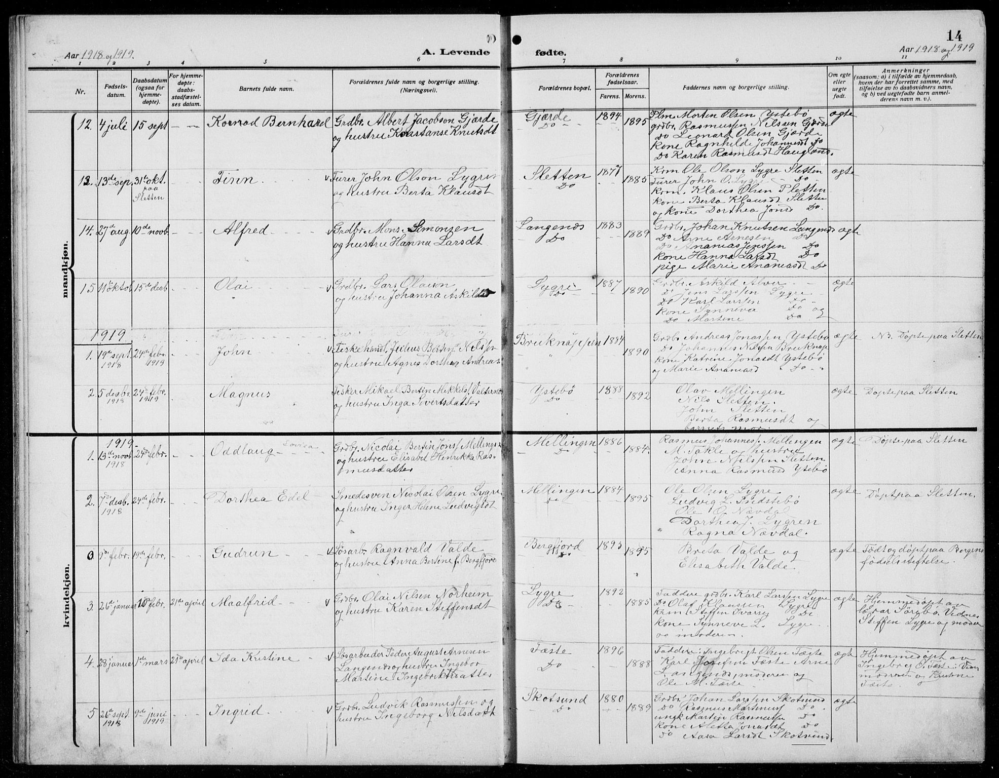 Alversund Sokneprestembete, SAB/A-73901/H/Ha/Hab: Parish register (copy) no. B 5, 1914-1932, p. 14