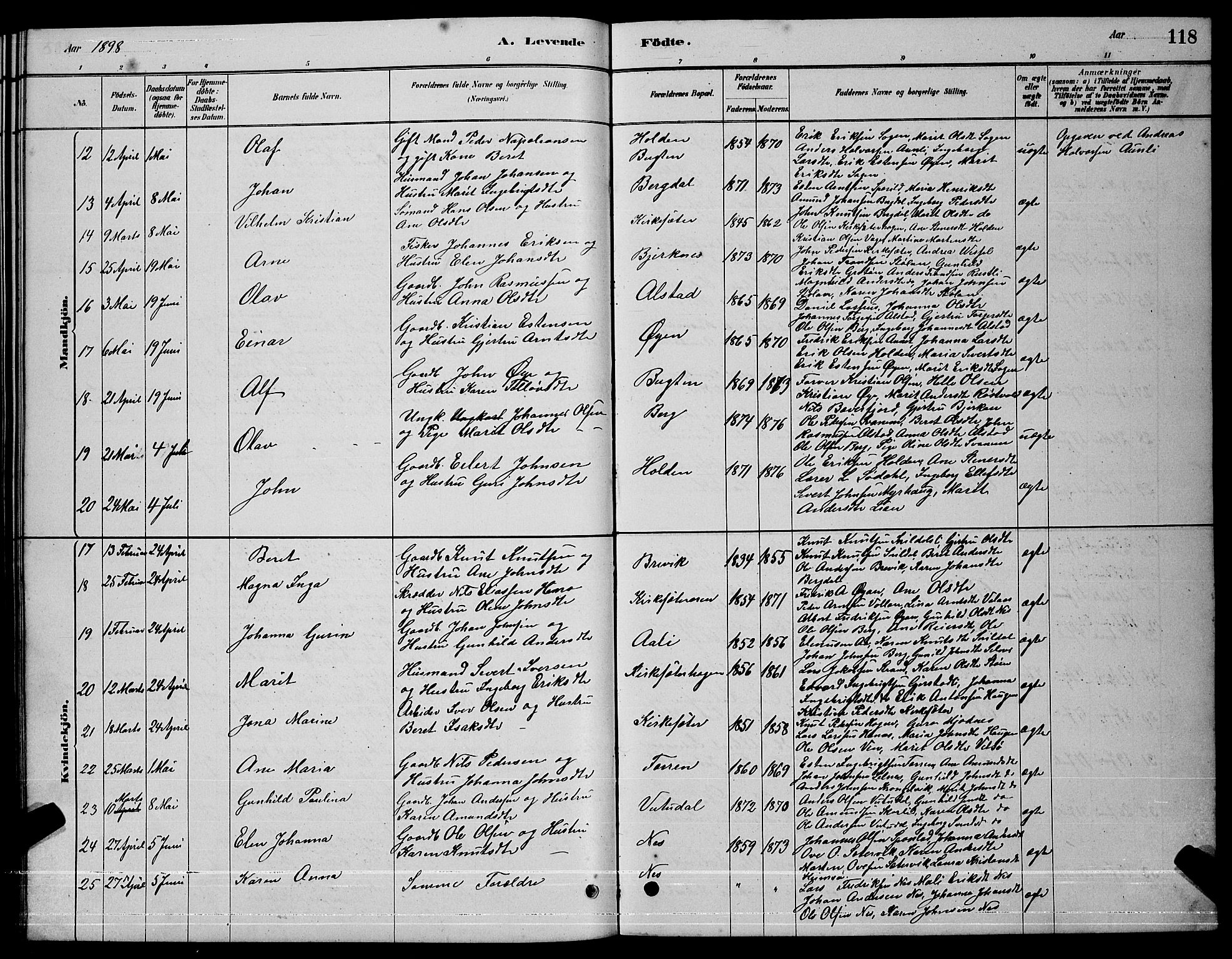 Ministerialprotokoller, klokkerbøker og fødselsregistre - Sør-Trøndelag, AV/SAT-A-1456/630/L0504: Parish register (copy) no. 630C02, 1879-1898, p. 118