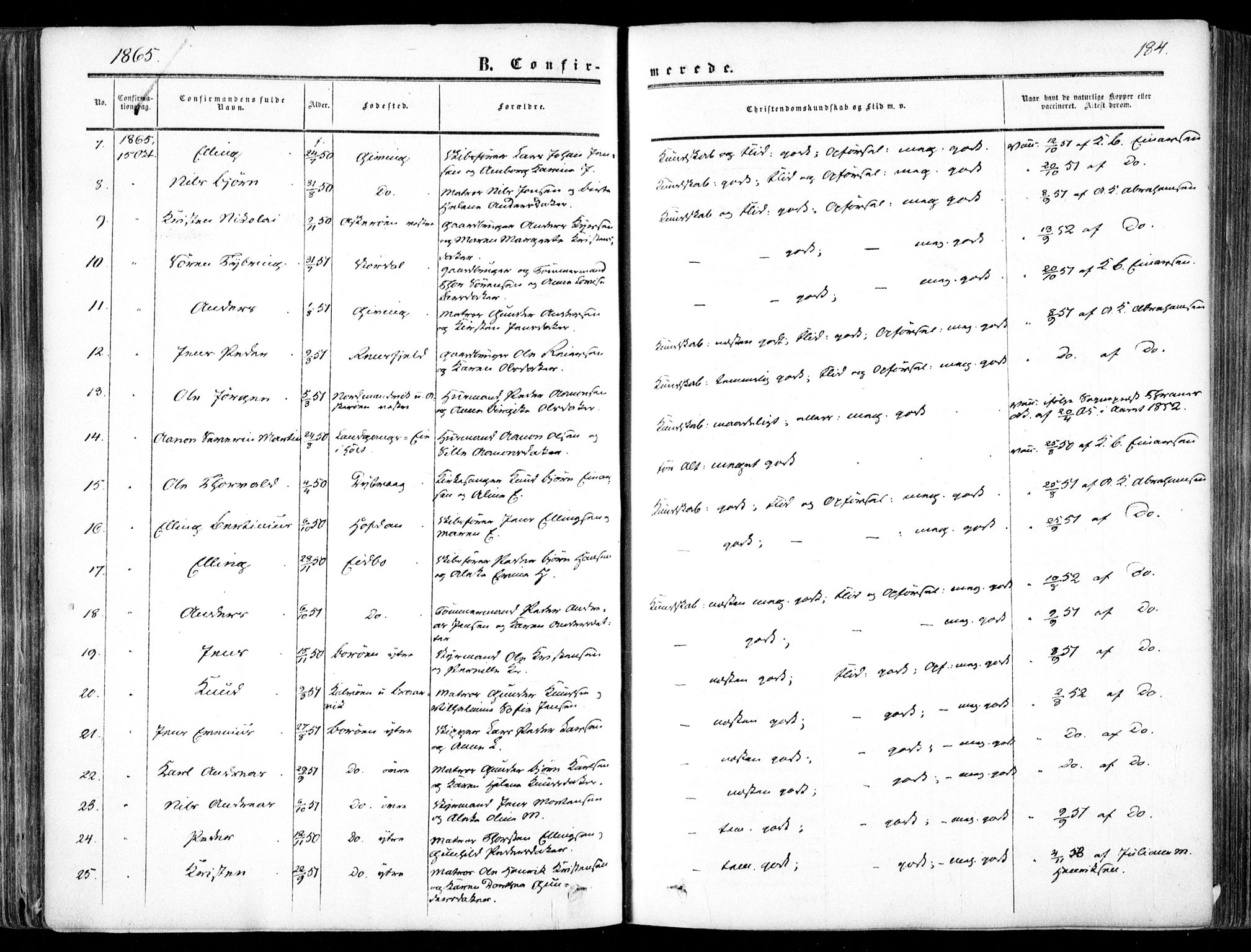 Dypvåg sokneprestkontor, AV/SAK-1111-0007/F/Fa/Faa/L0006: Parish register (official) no. A 6, 1855-1872, p. 184