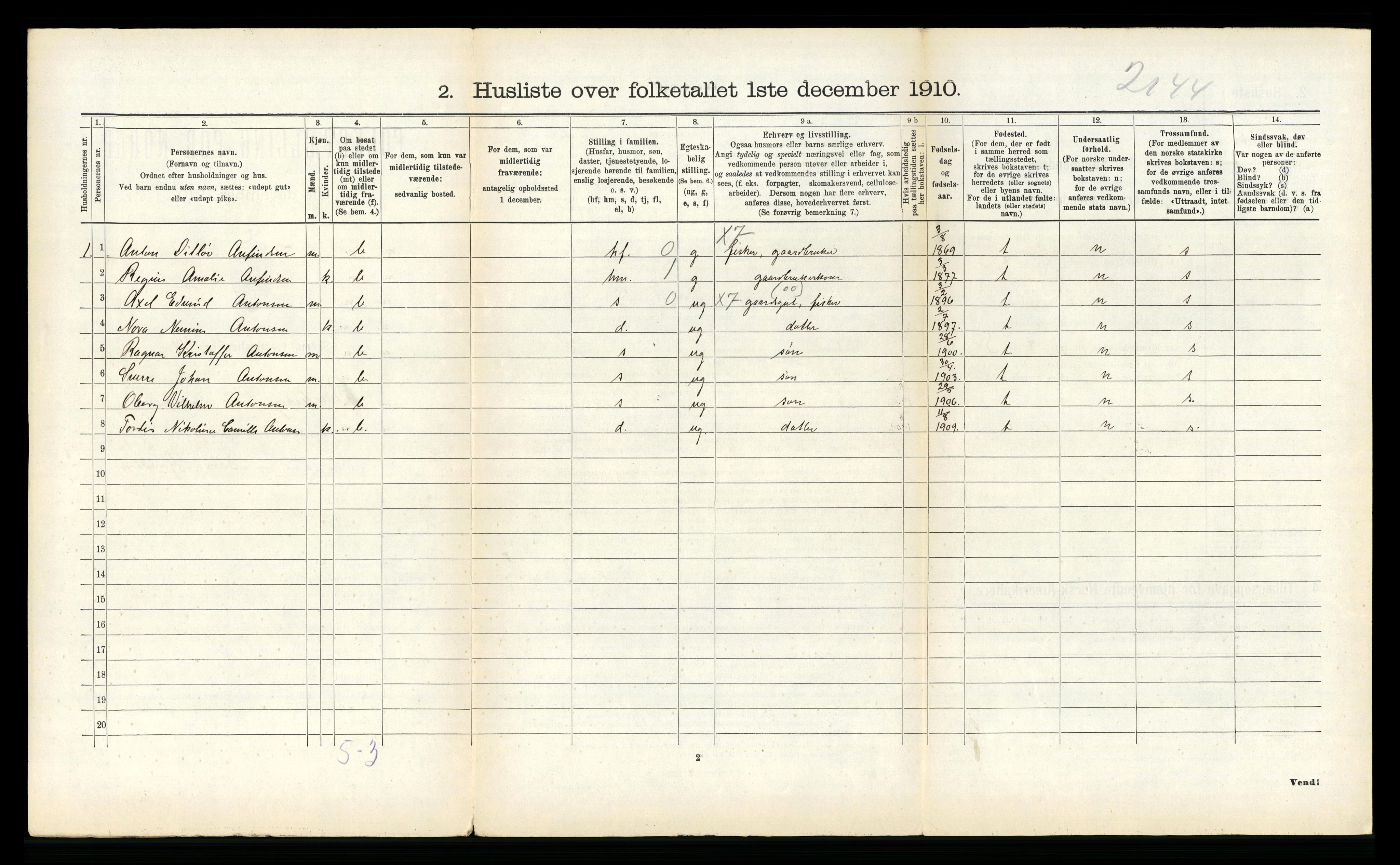 RA, 1910 census for Dverberg, 1910, p. 305