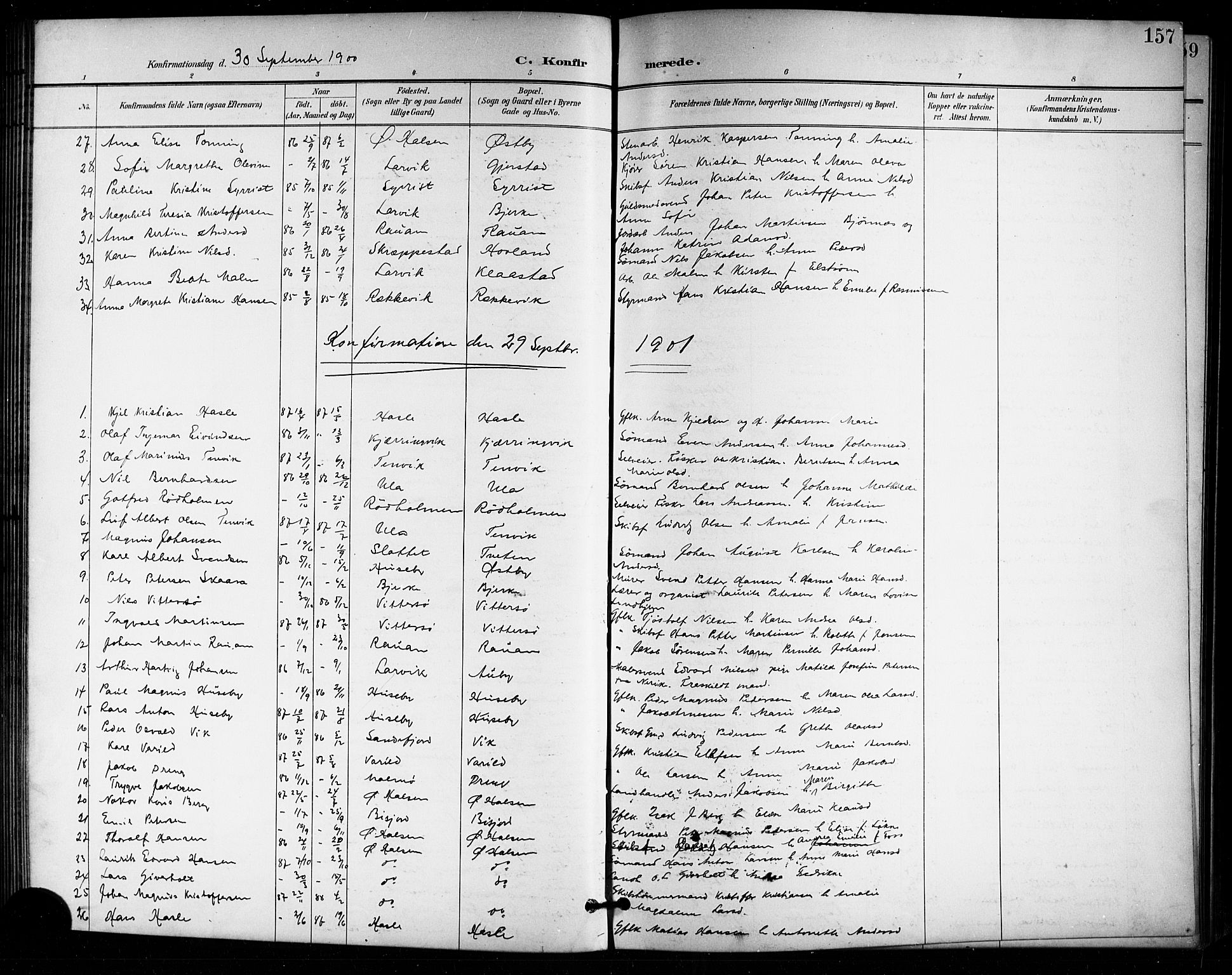 Tjølling kirkebøker, SAKO/A-60/G/Ga/L0002: Parish register (copy) no. 2, 1895-1918, p. 157