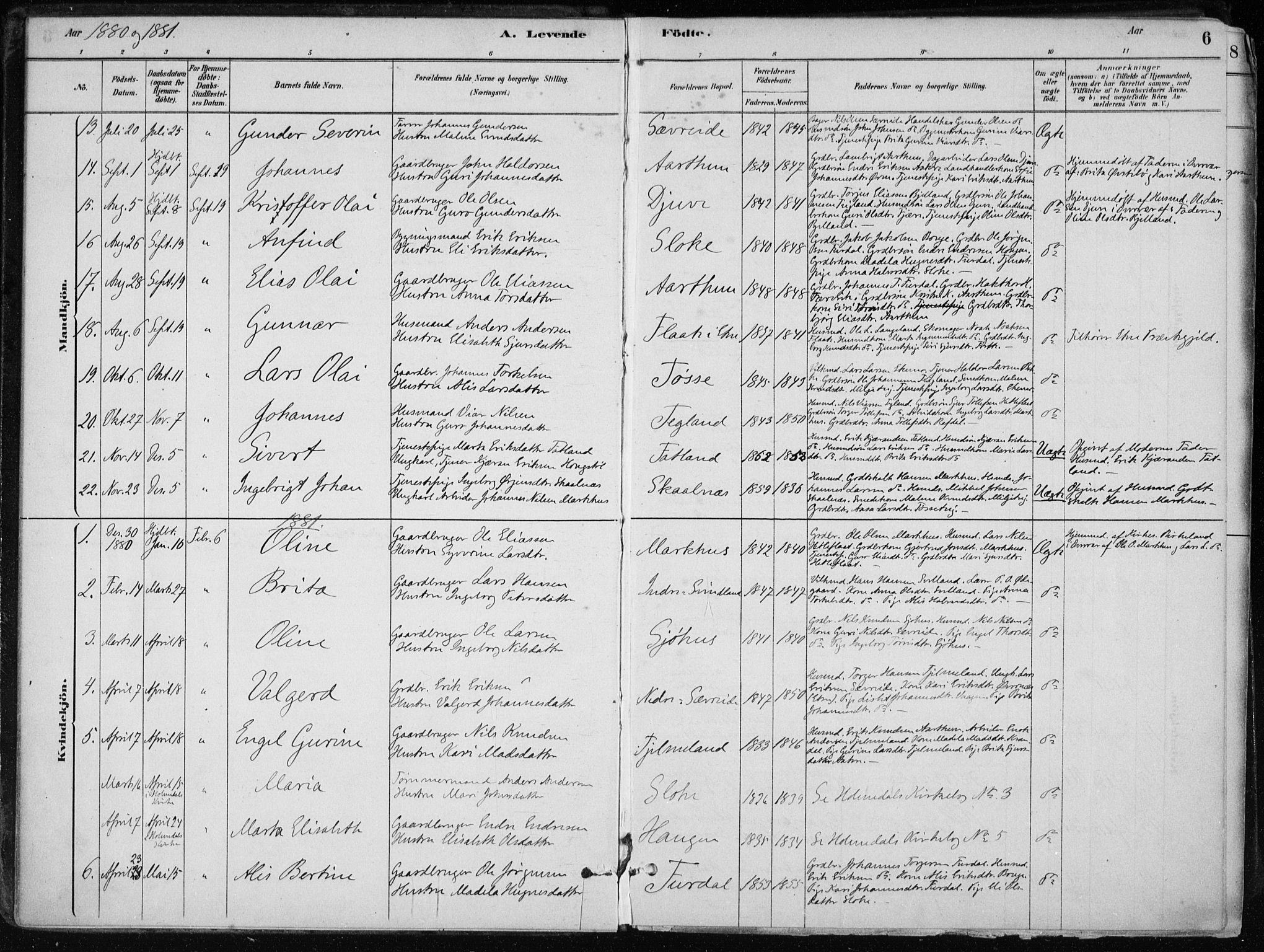 Skånevik sokneprestembete, SAB/A-77801/H/Haa: Parish register (official) no. E  1, 1879-1901, p. 6