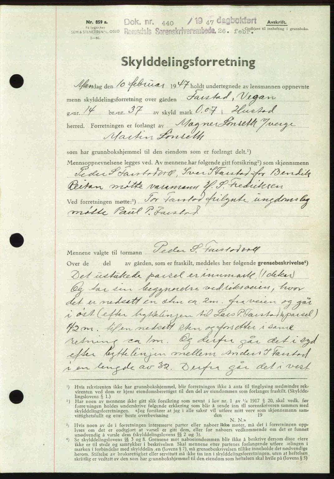 Romsdal sorenskriveri, SAT/A-4149/1/2/2C: Mortgage book no. A22, 1947-1947, Diary no: : 440/1947