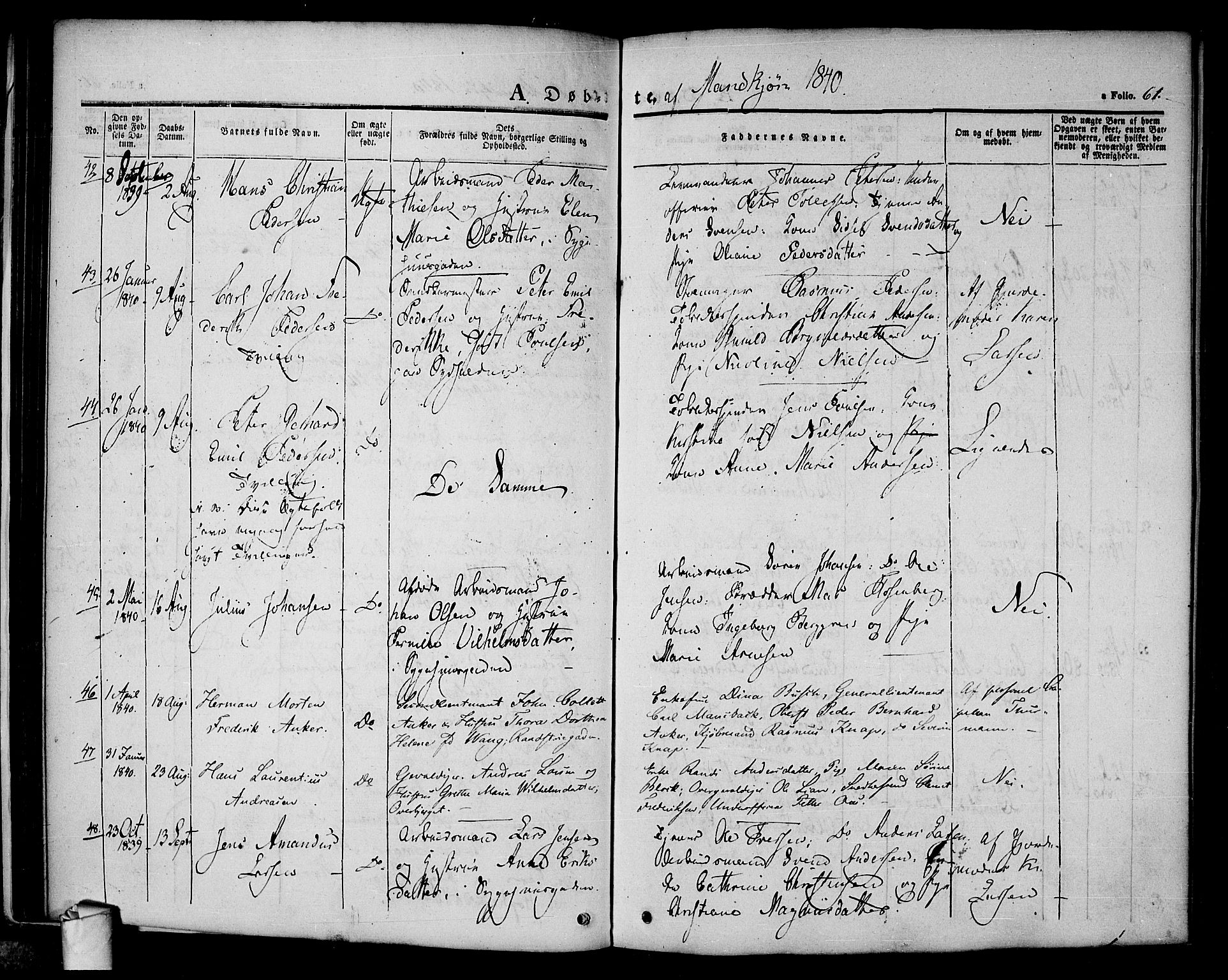 Halden prestekontor Kirkebøker, AV/SAO-A-10909/F/Fa/L0005: Parish register (official) no. I 5, 1834-1845, p. 61