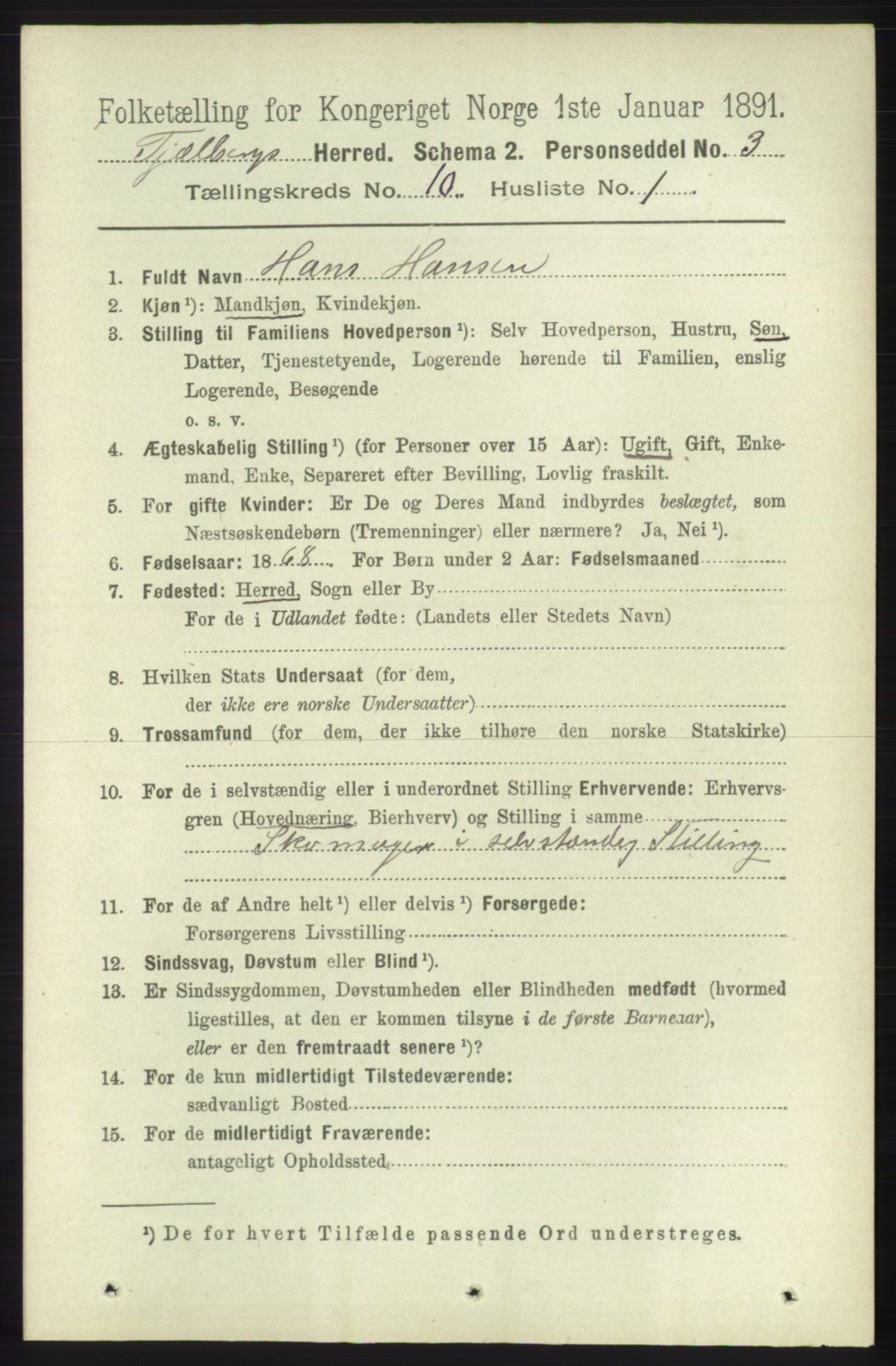 RA, 1891 census for 1213 Fjelberg, 1891, p. 3788