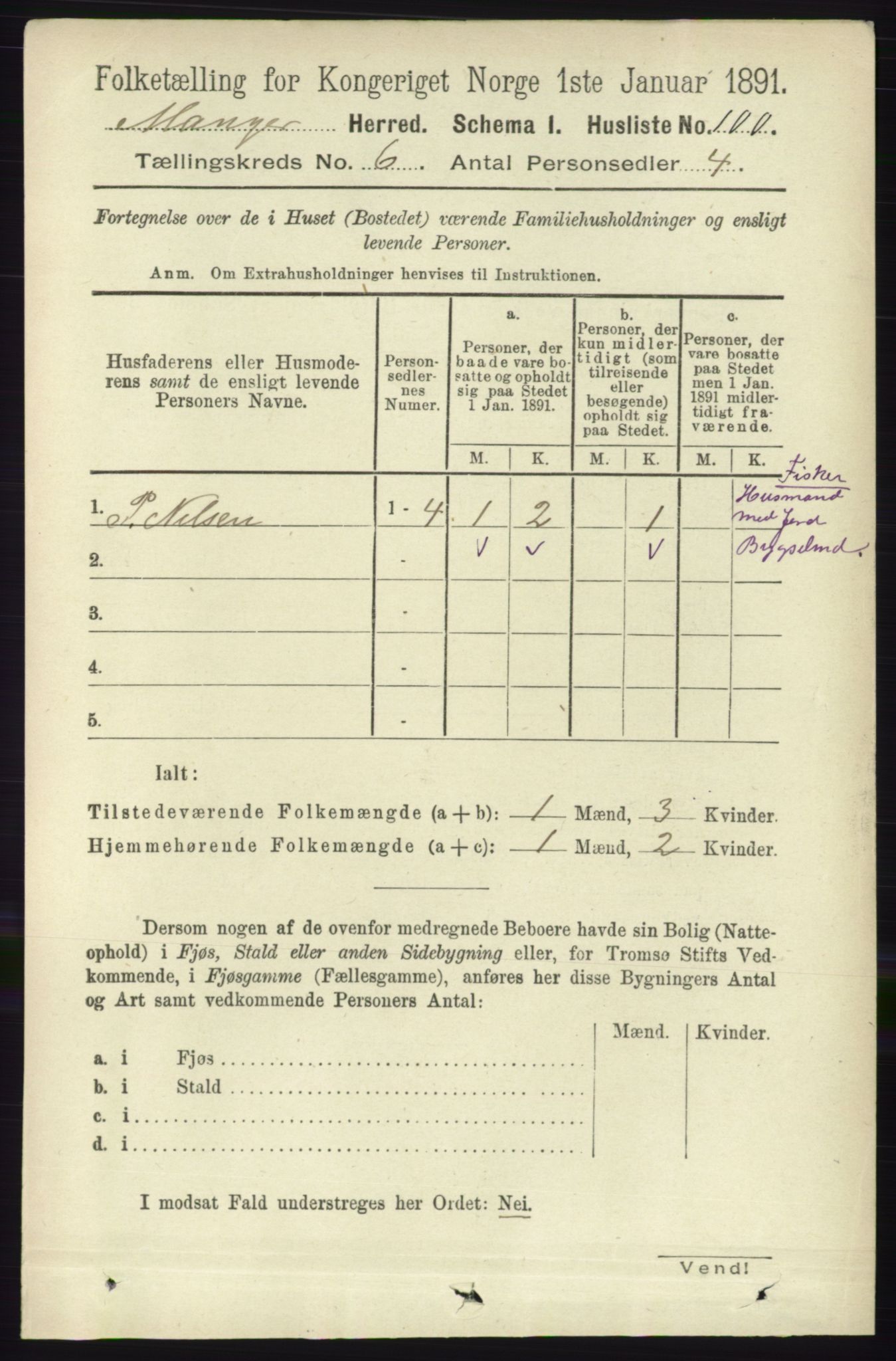 RA, 1891 census for 1261 Manger, 1891, p. 3409