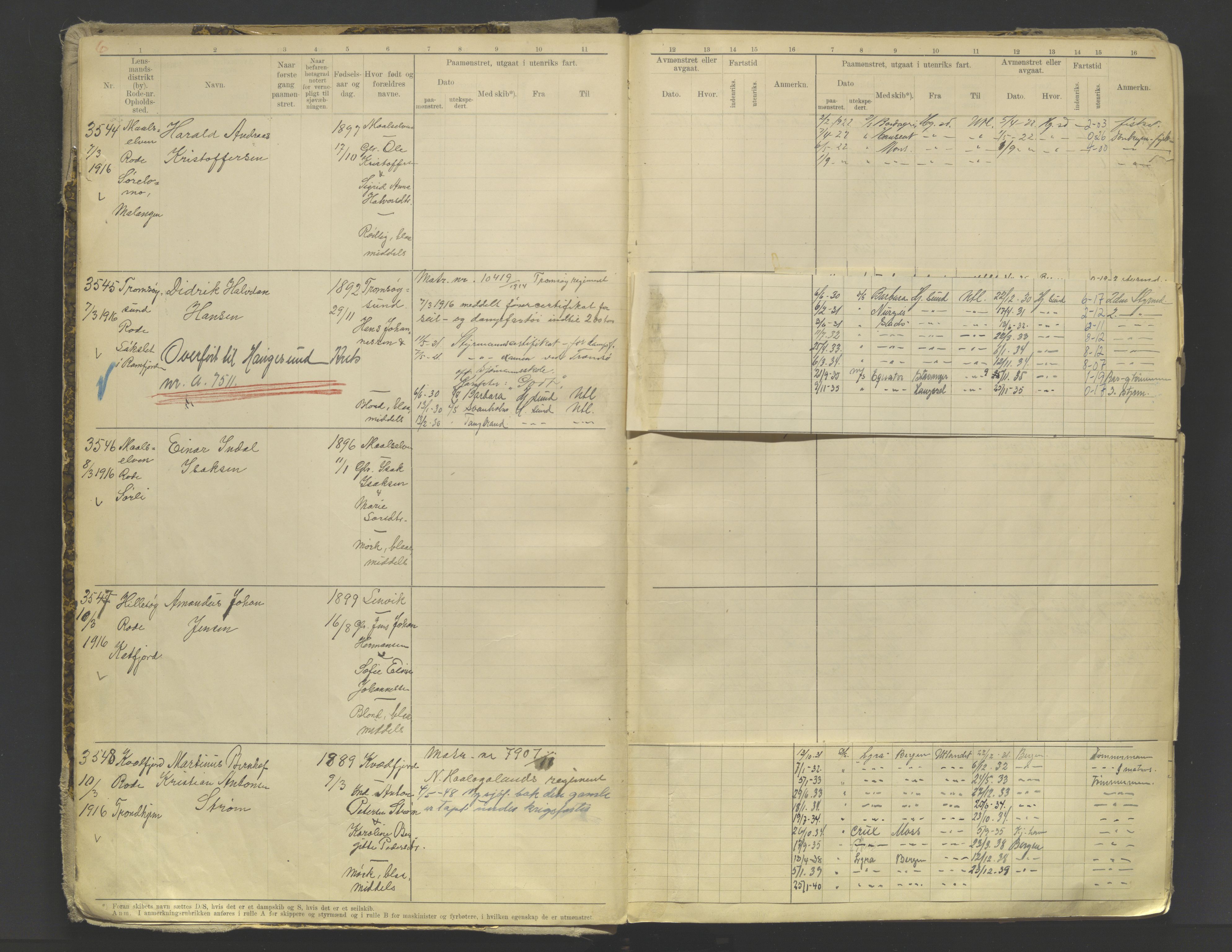 Tromsø sjømannskontor/innrullerings-/mønstringsdistrikt, AV/SATØ-S-0243/F/Fb/L0010: Annotasjonsrulle. Defekt: løs innbinding. Nr. 3519-4972, 1916-1920