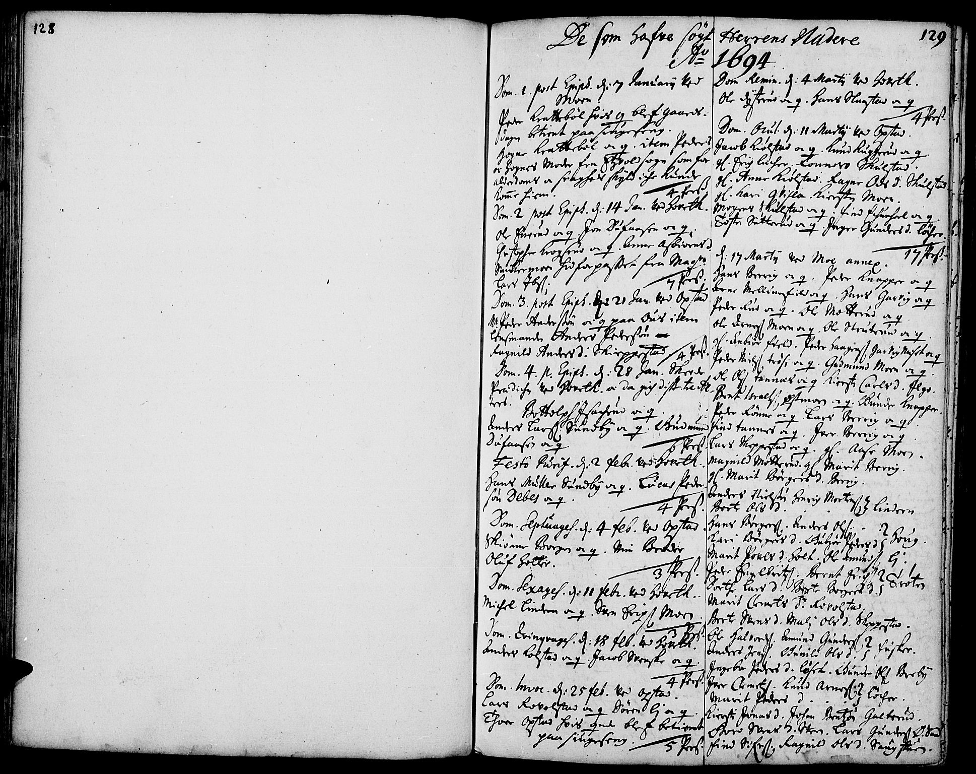 Strøm-Odalen prestekontor, AV/SAH-PREST-028/H/Ha/Haa/L0001: Parish register (official) no. 1, 1689-1715, p. 128-129