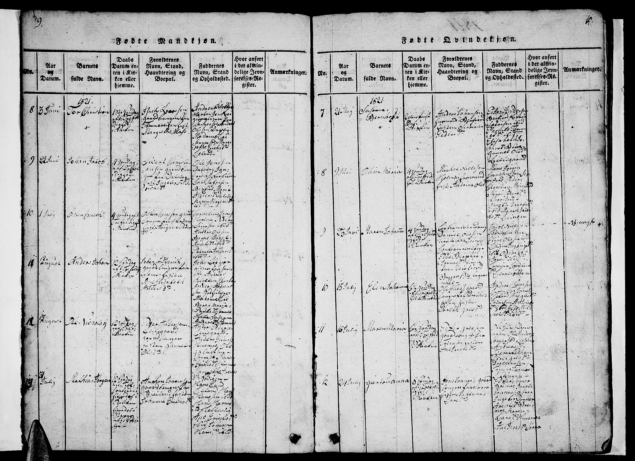 Ministerialprotokoller, klokkerbøker og fødselsregistre - Nordland, AV/SAT-A-1459/831/L0474: Parish register (copy) no. 831C01, 1820-1850, p. 9-10