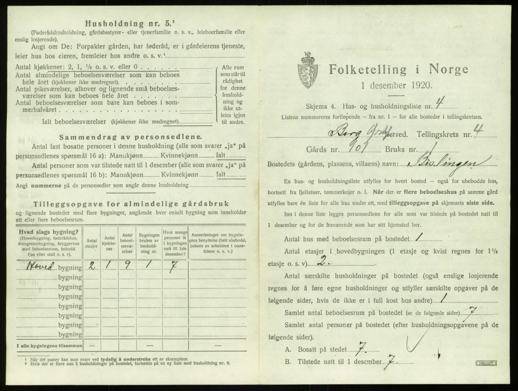 SAO, 1920 census for Berg, 1920, p. 1030