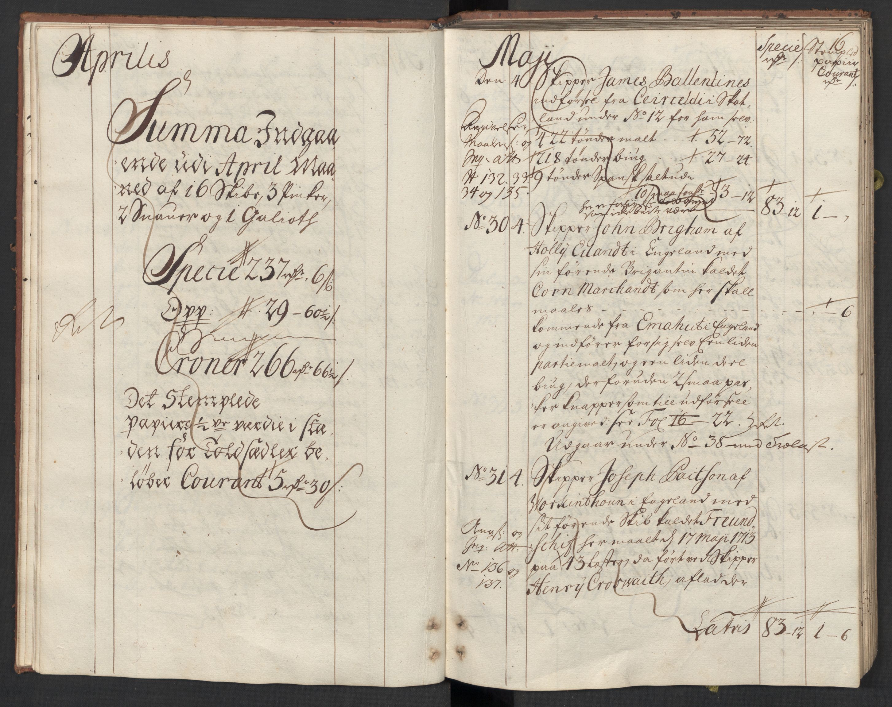 Generaltollkammeret, tollregnskaper, RA/EA-5490/R33/L0015/0001: Tollregnskaper Trondheim A / Inngående tollbok, 1733, p. 15b-16a