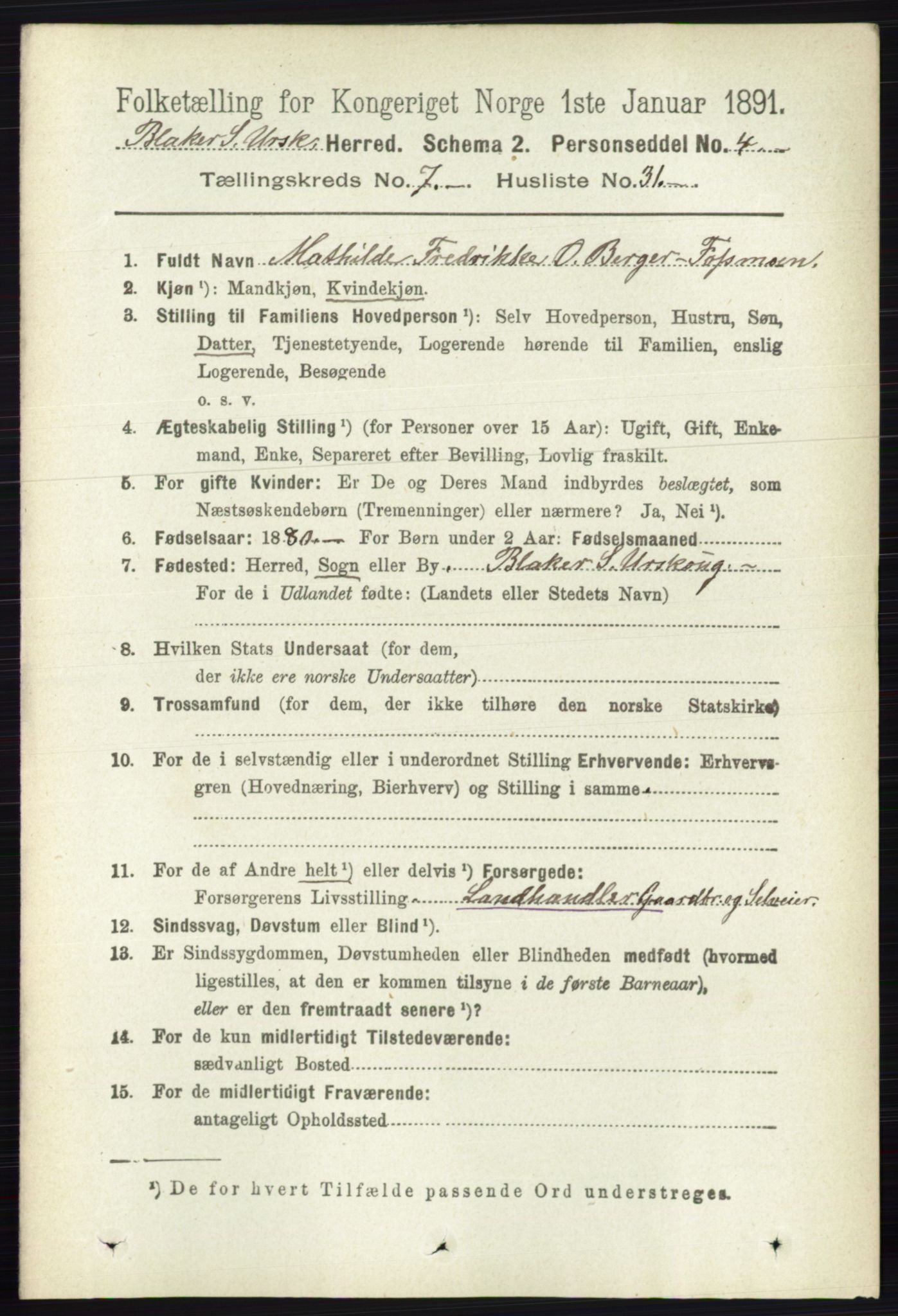 RA, 1891 census for 0224 Aurskog, 1891, p. 3424