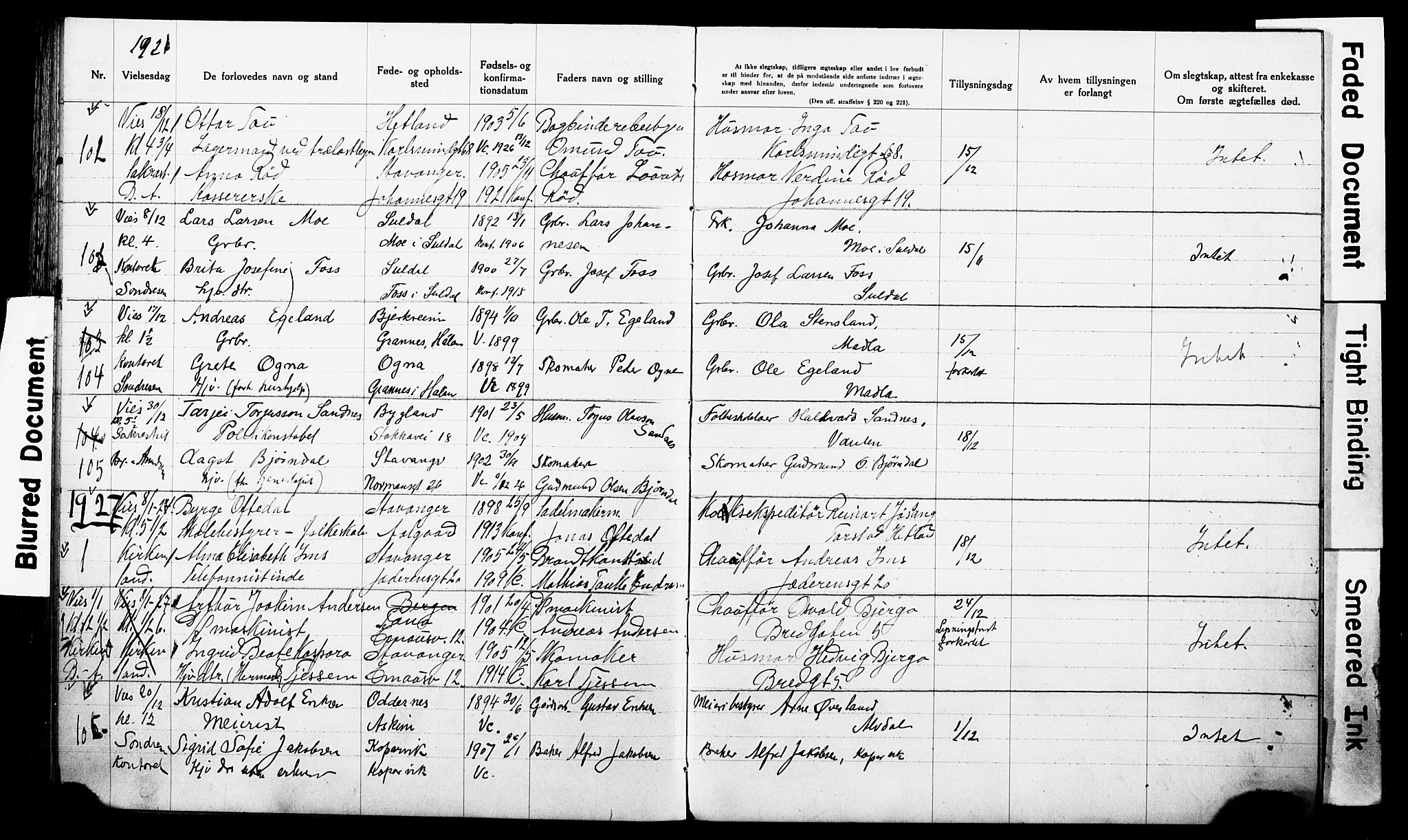 St. Johannes sokneprestkontor, SAST/A-101814/001/70/705BA/L0003: Banns register no. 3, 1916-1928