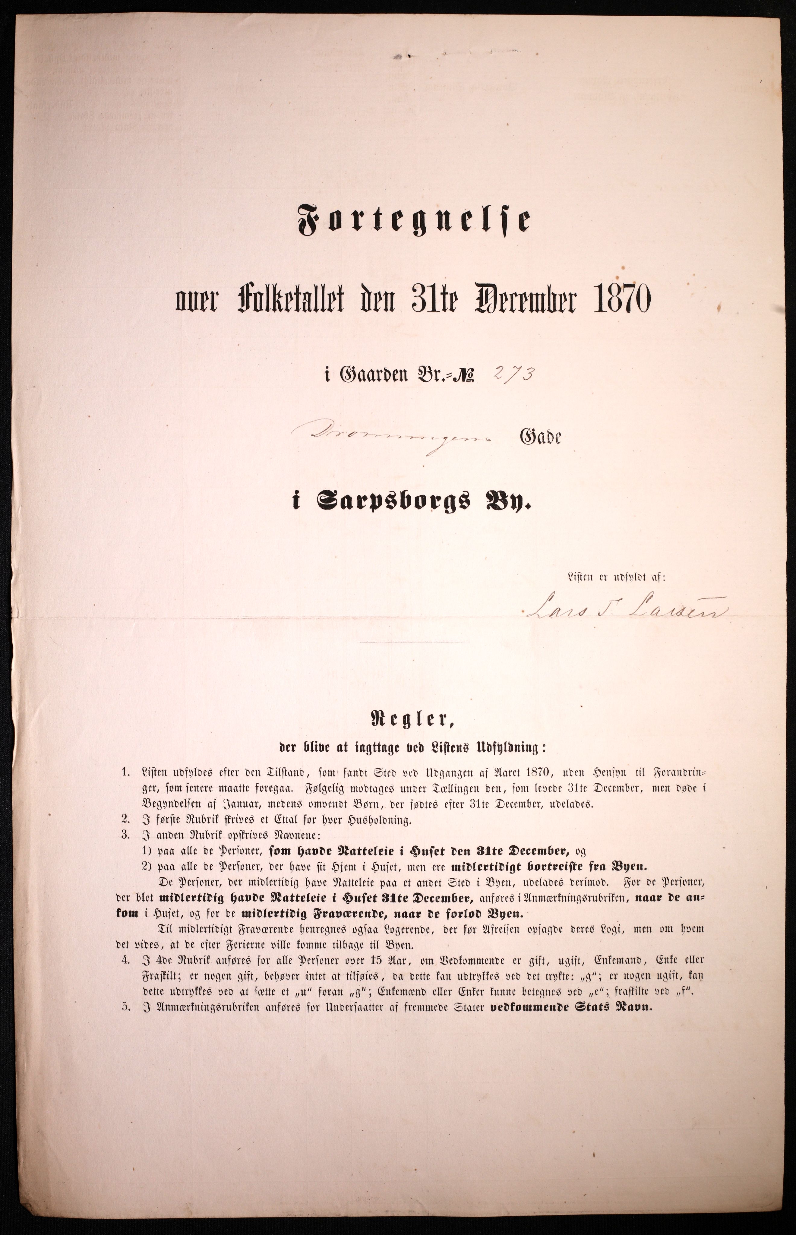 RA, 1870 census for 0102 Sarpsborg, 1870, p. 207