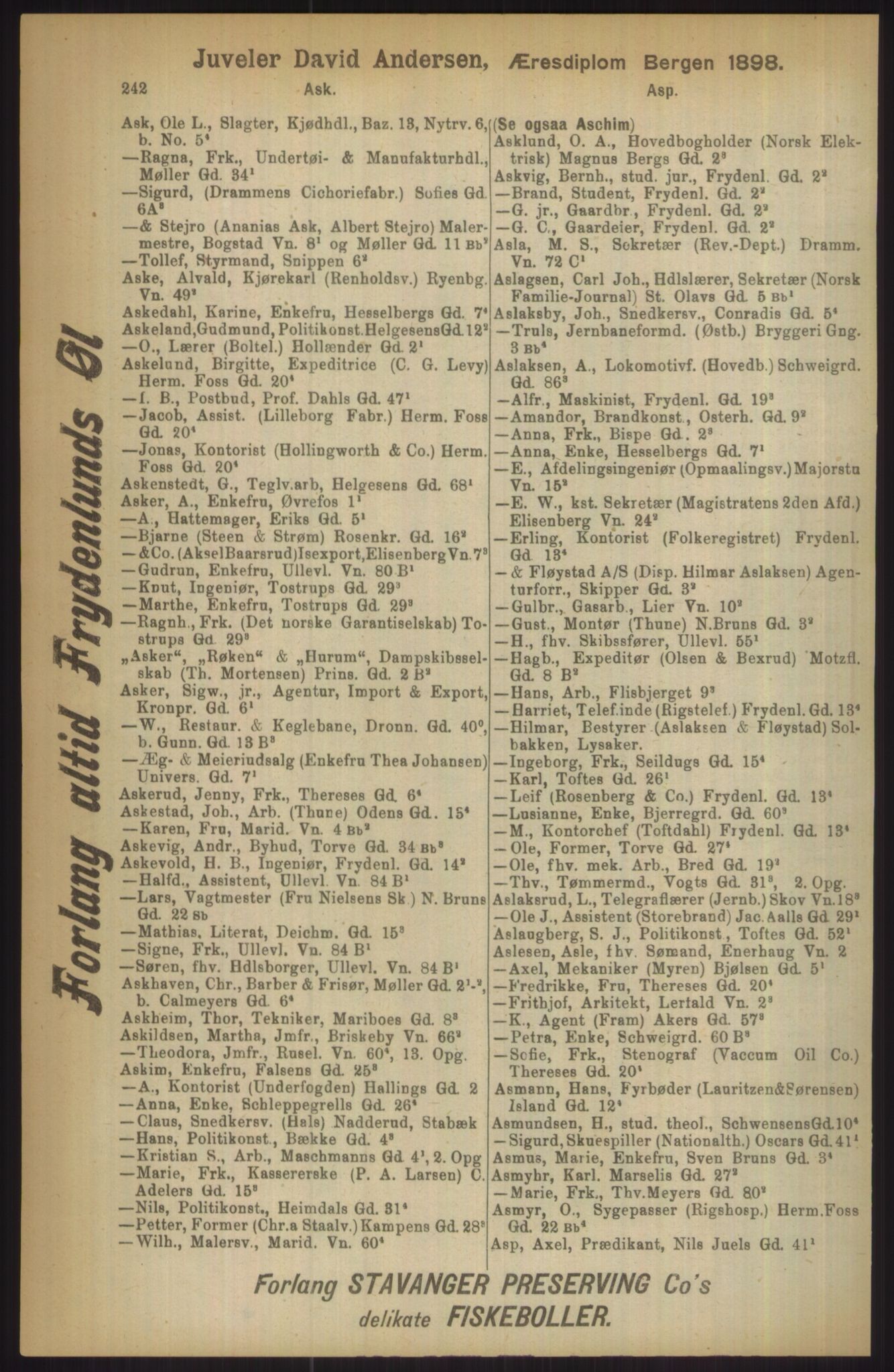 Kristiania/Oslo adressebok, PUBL/-, 1911, p. 242