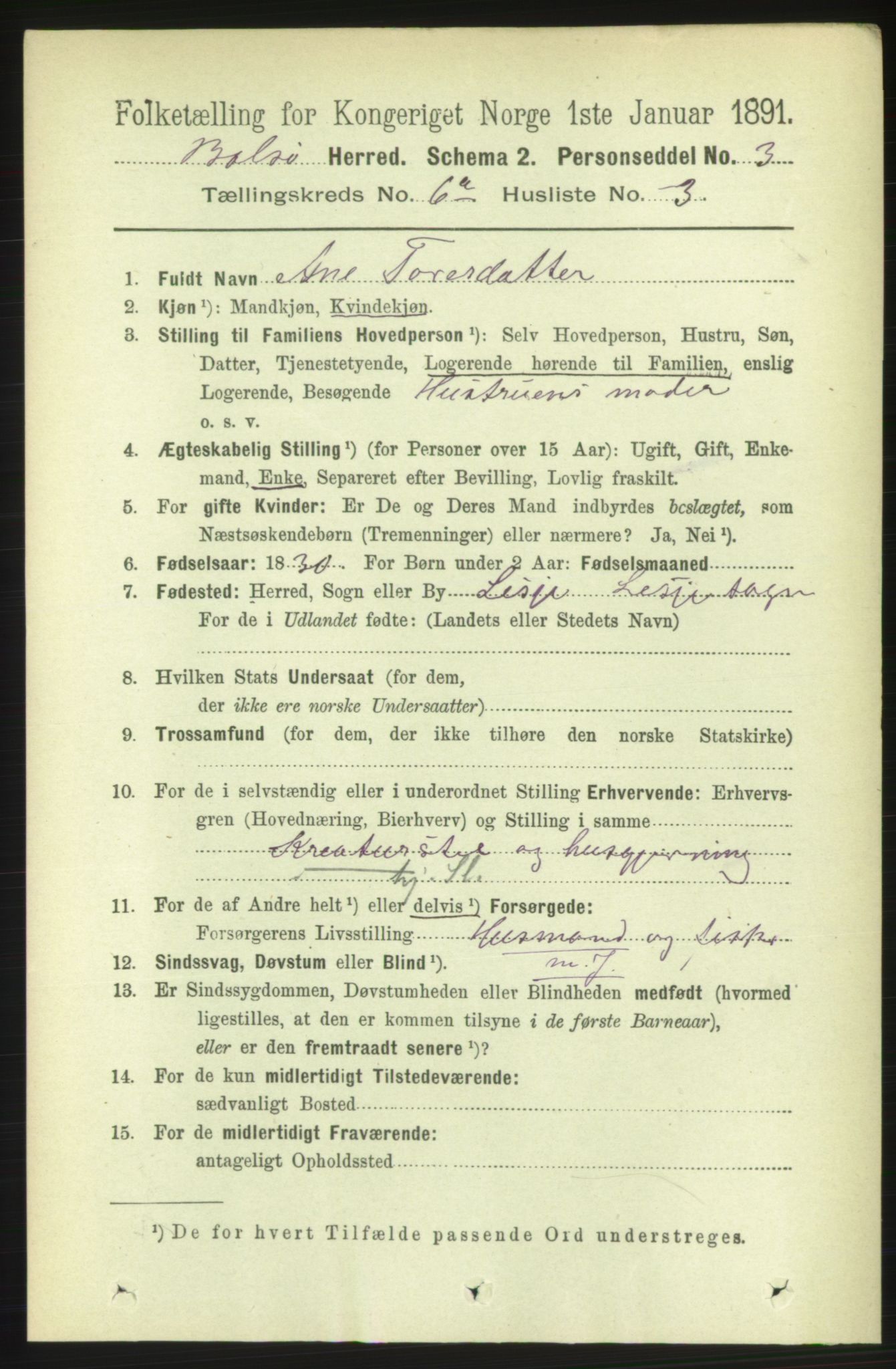 RA, 1891 census for 1544 Bolsøy, 1891, p. 3742