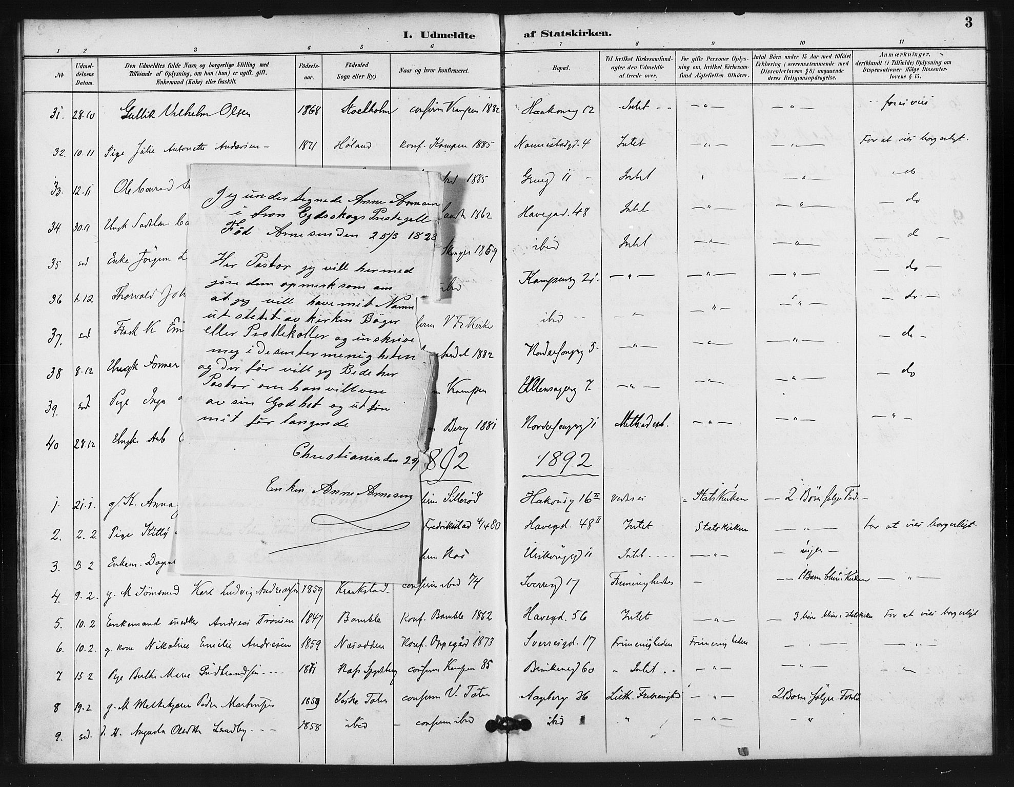 Kampen prestekontor Kirkebøker, SAO/A-10853/F/Fb/L0002: Parish register (official) no. II 2, 1890-1911, p. 3