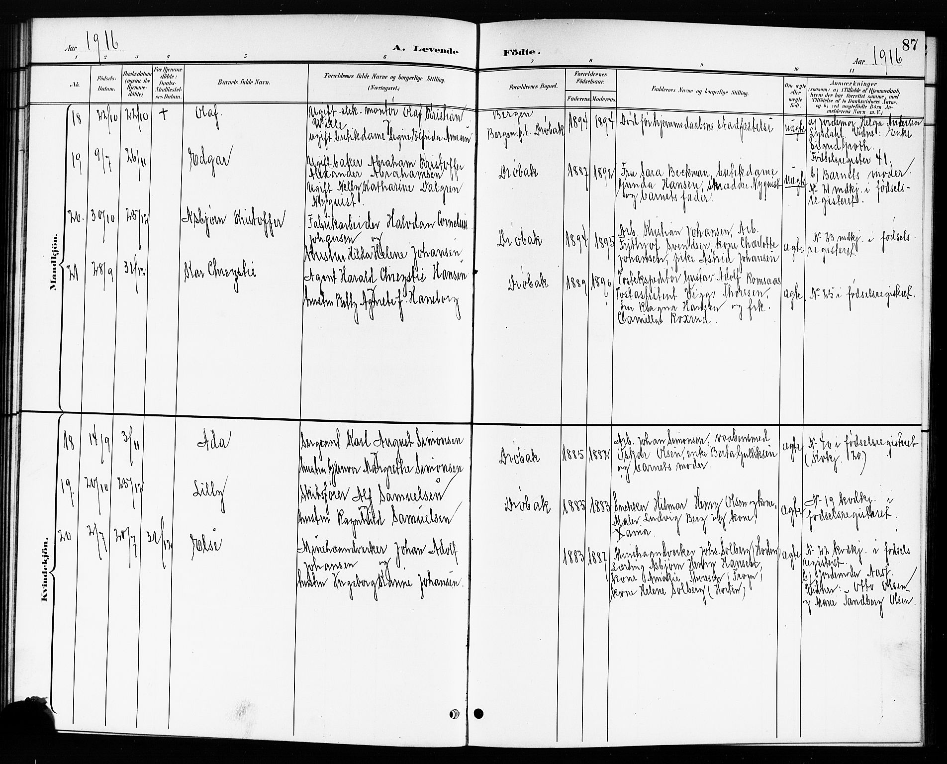 Drøbak prestekontor Kirkebøker, AV/SAO-A-10142a/G/Ga/L0001: Parish register (copy) no. I 1, 1897-1917, p. 87