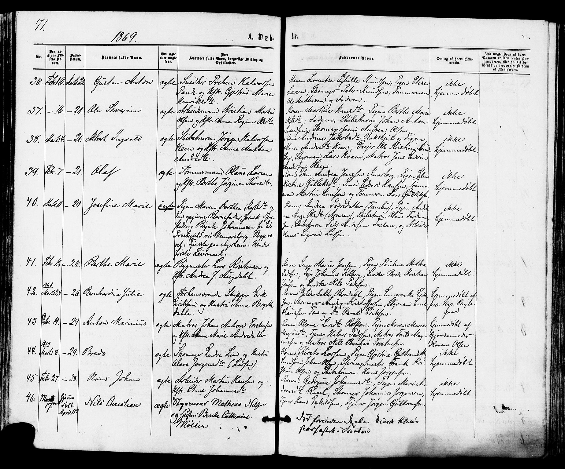 Tønsberg kirkebøker, AV/SAKO-A-330/F/Fa/L0009: Parish register (official) no. I 9, 1865-1873, p. 71