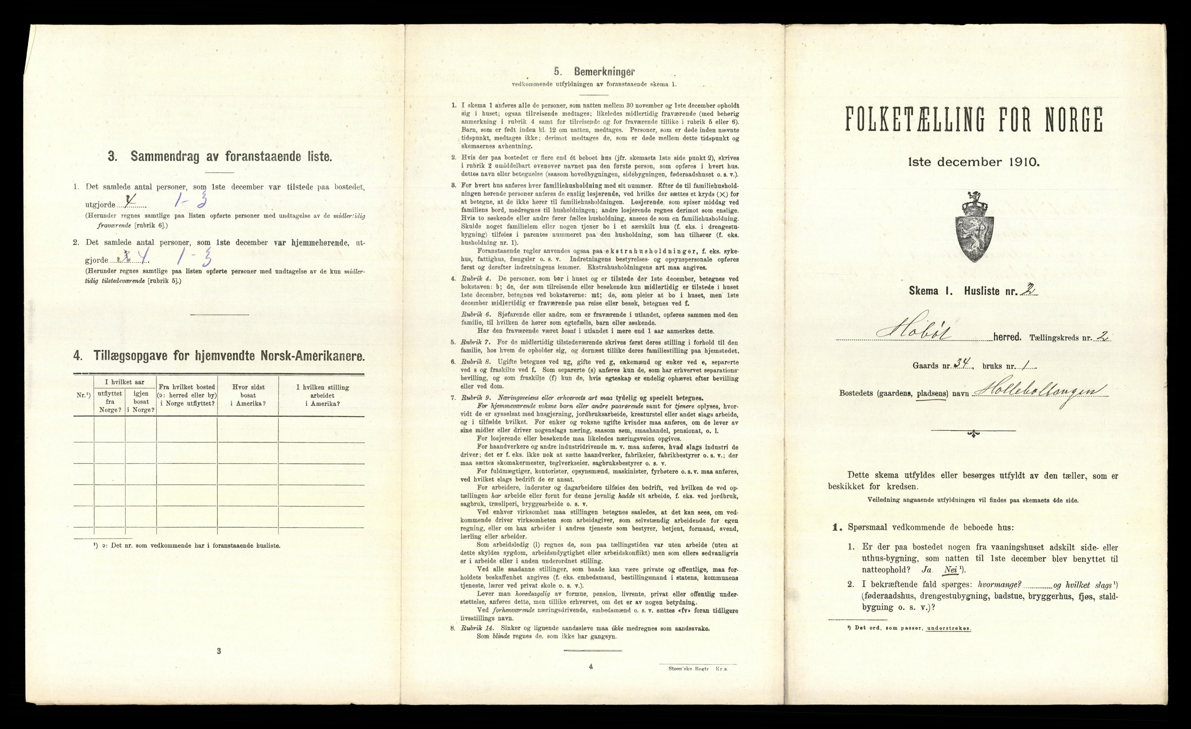 RA, 1910 census for Hobøl, 1910, p. 308