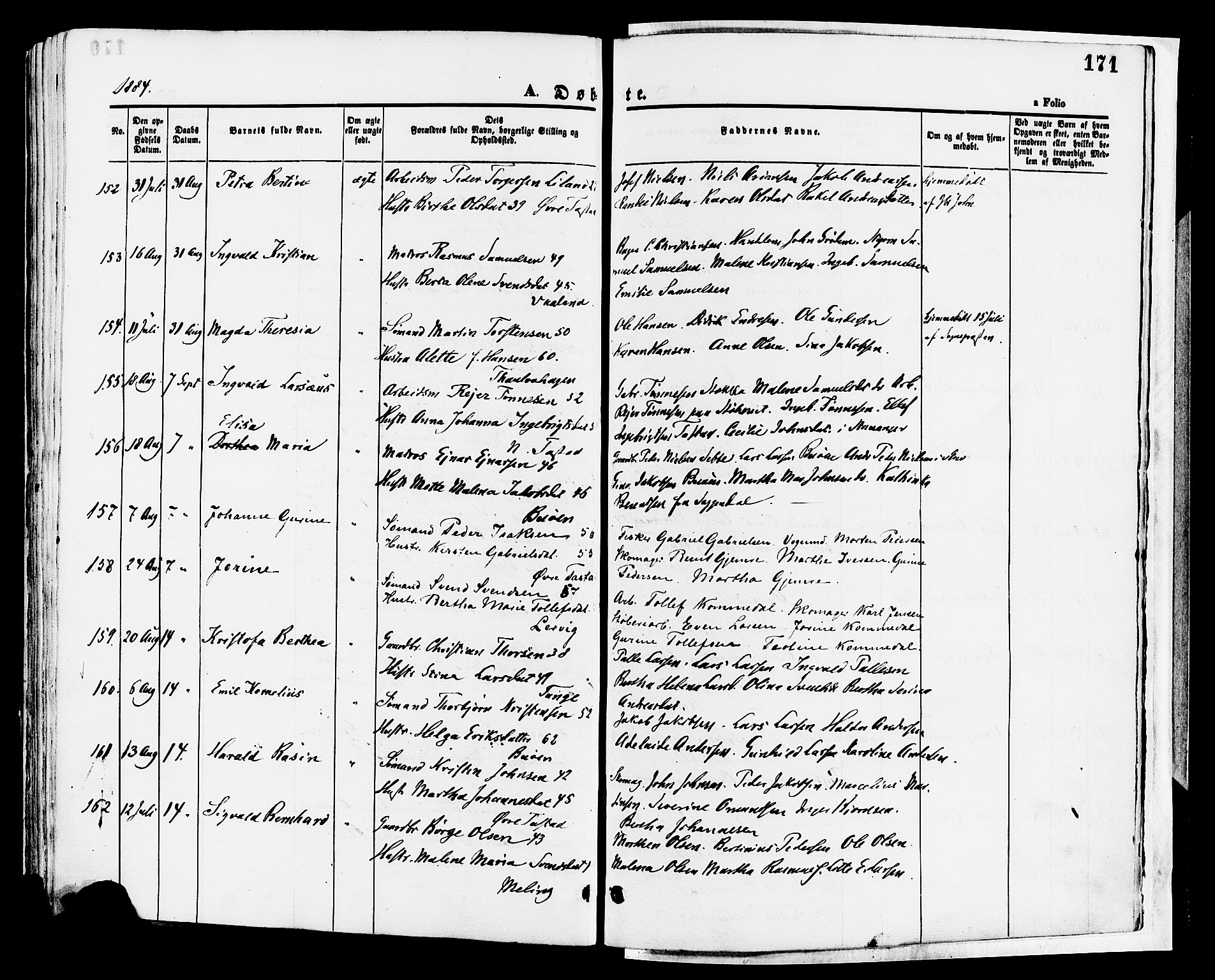 Hetland sokneprestkontor, AV/SAST-A-101826/30/30BA/L0008: Parish register (official) no. A 8, 1877-1884, p. 171