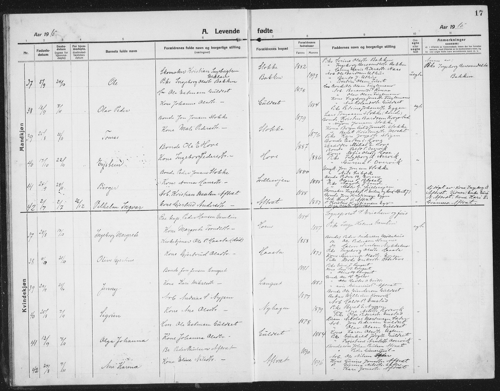 Ministerialprotokoller, klokkerbøker og fødselsregistre - Sør-Trøndelag, AV/SAT-A-1456/695/L1158: Parish register (copy) no. 695C09, 1913-1940, p. 17