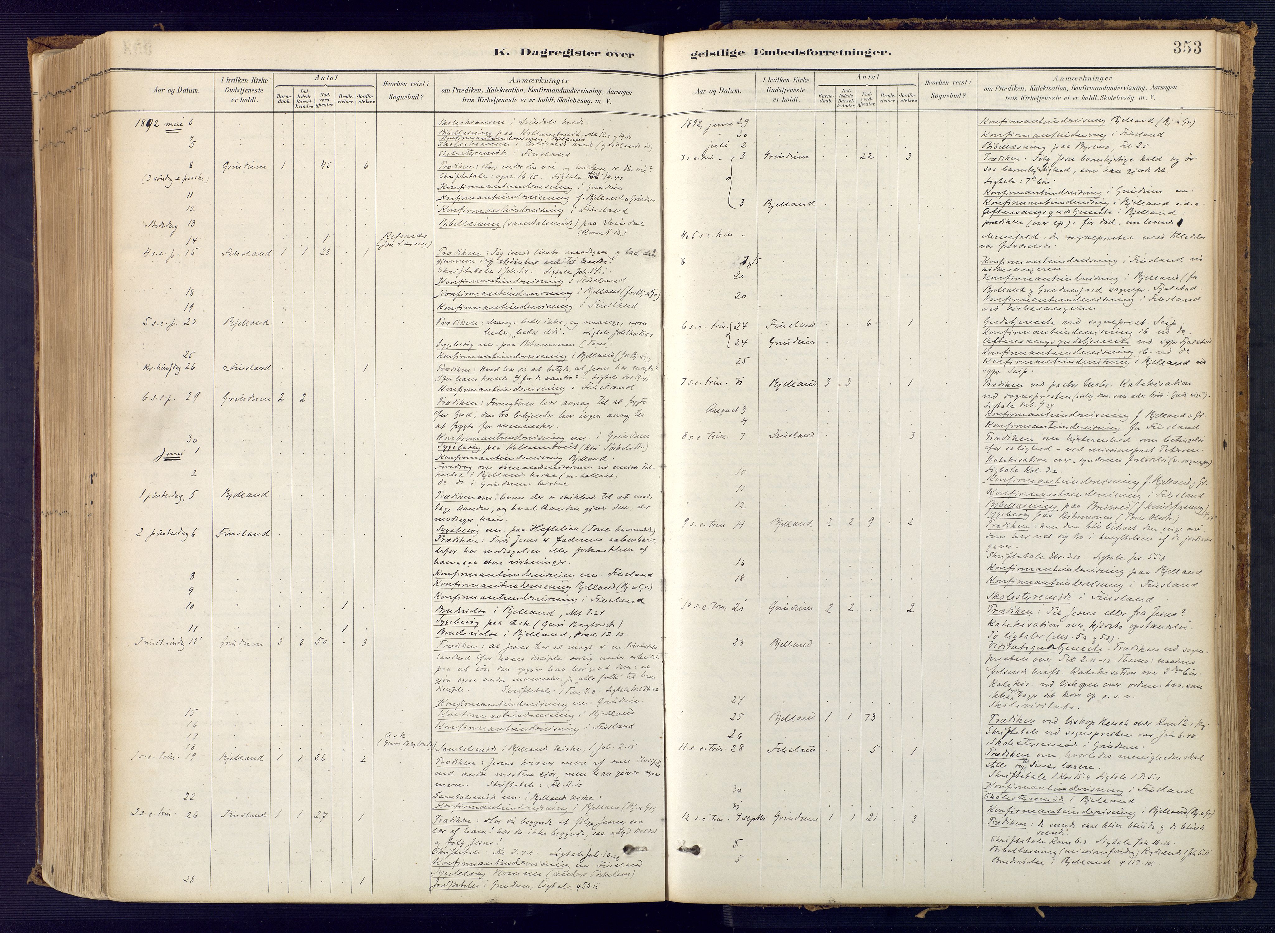 Bjelland sokneprestkontor, AV/SAK-1111-0005/F/Fa/Faa/L0004: Parish register (official) no. A 4, 1887-1923, p. 353